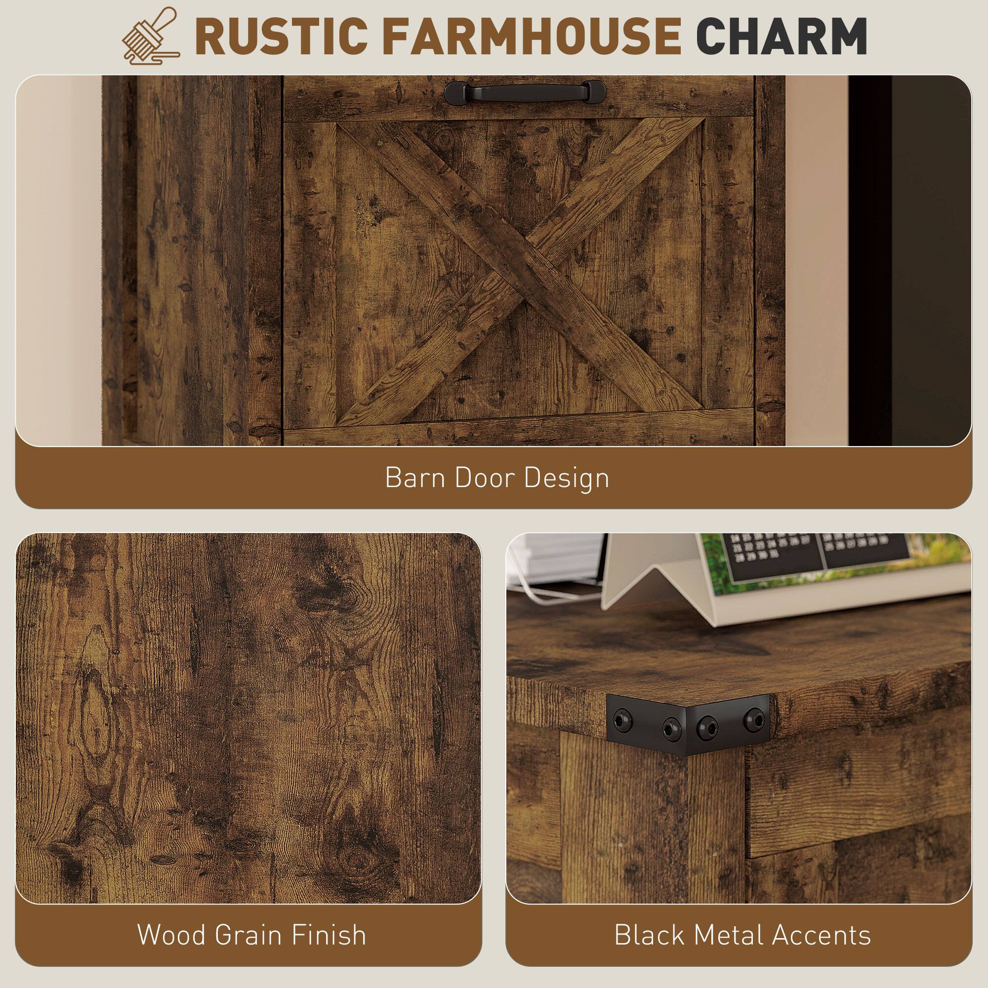 RUSTIC FARMHOUSE CHARM
Barn Door Design
Wood Grain Finish
Black Metal Accents