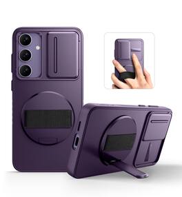 SURITCH - Case for Samsung Galaxy S24+ Plus with 360° Rotatable Hand Strap, Invisible Kickstand, Camera Cover, Rugged Shockproof - Dark Purple