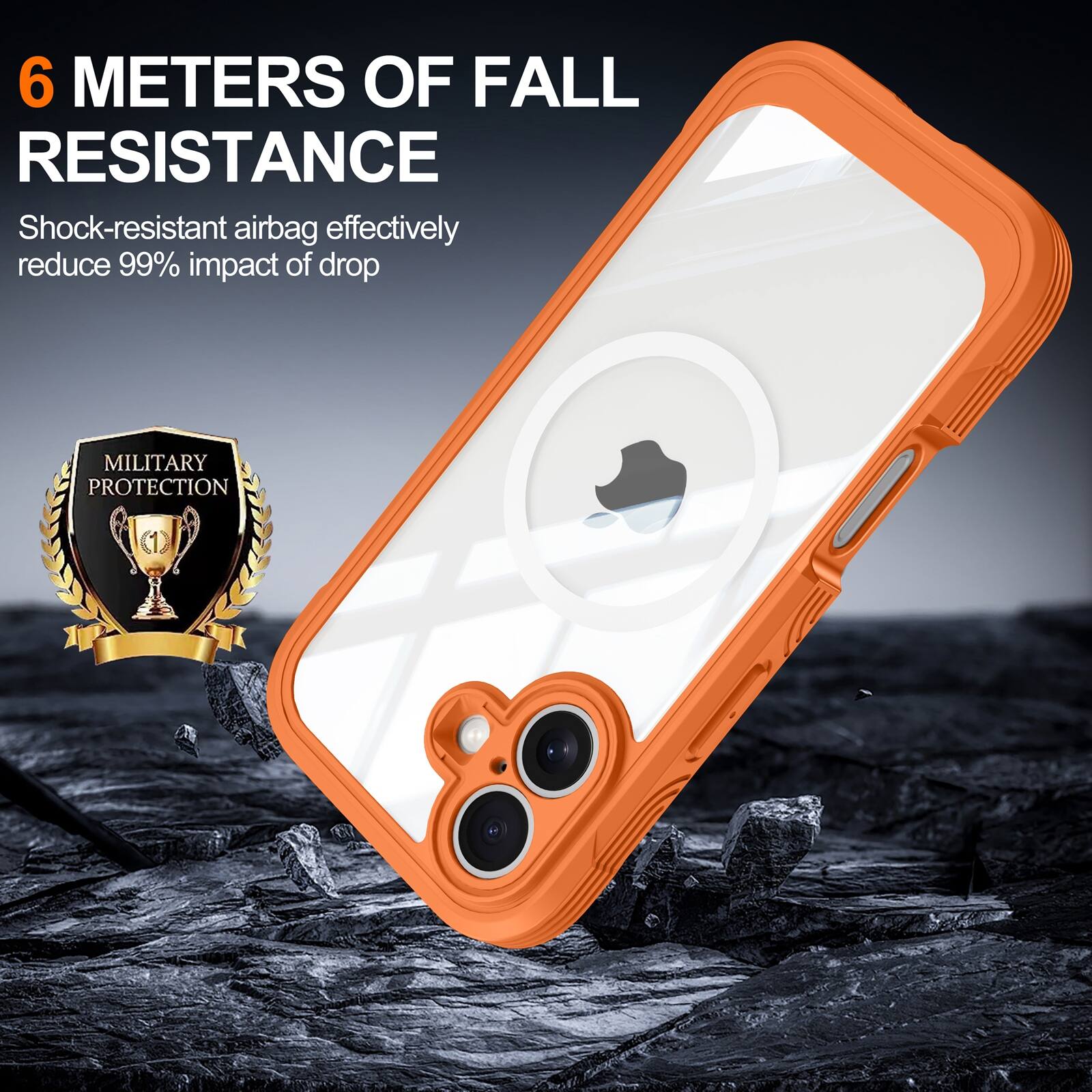6 METERS OF FALL RESISTANCE  
Shock-resistant airbag effectively reduce 99% impact of drop  
MILITARY PROTECTION
