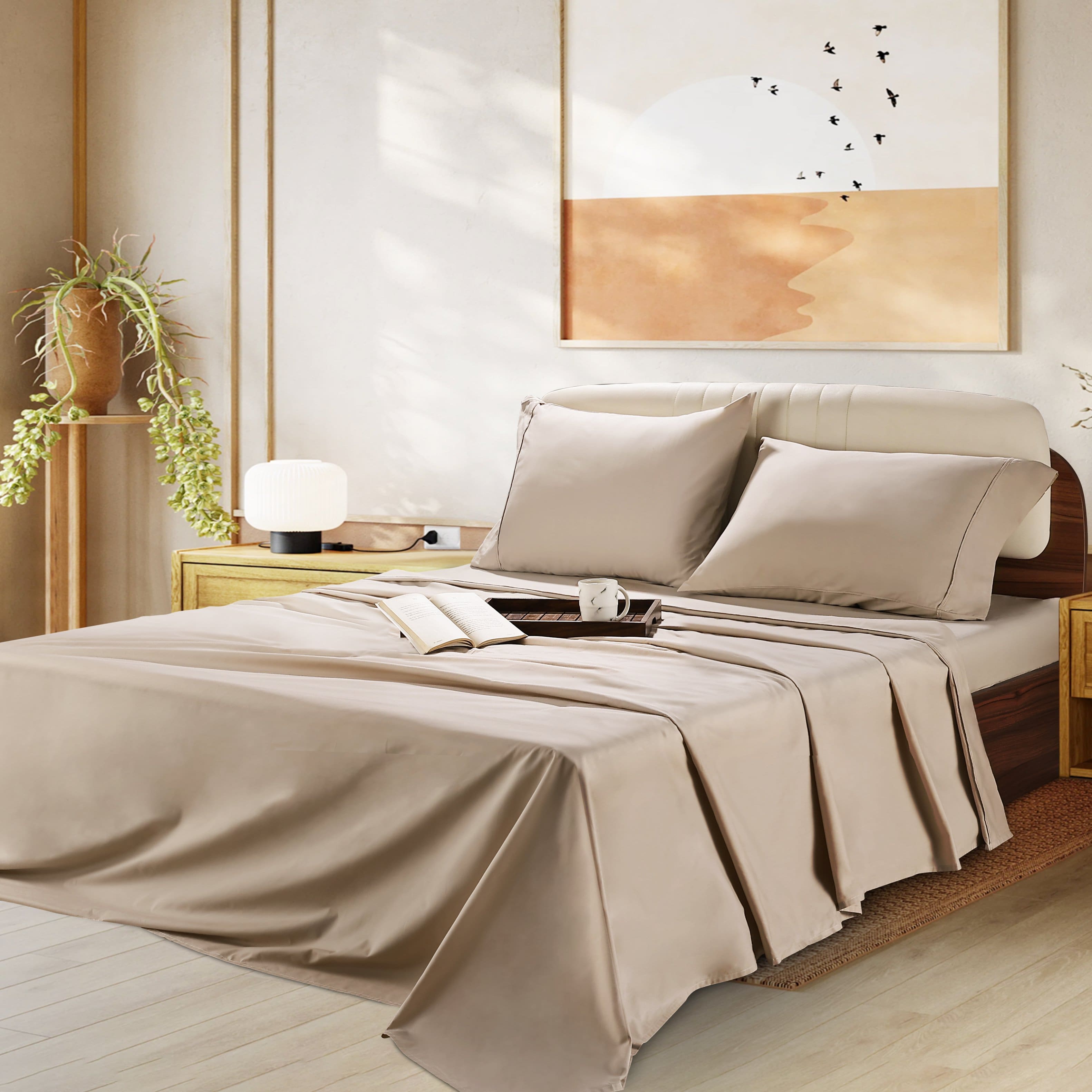 Kathy Ireland - 4 Piece True Percale Cotton Sheet Set - Linen