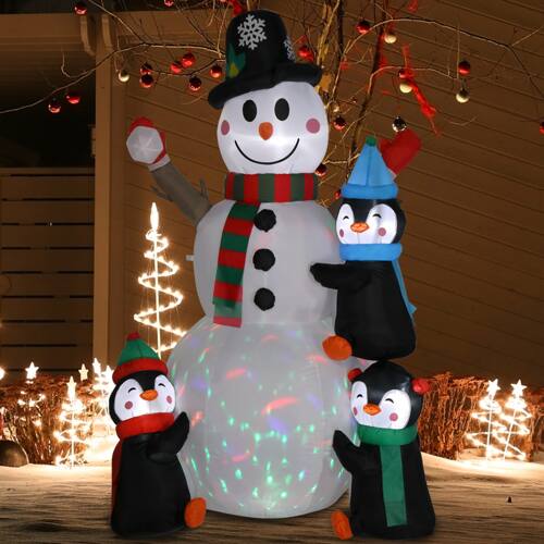 Alt View 8. Winado - 6FT Christmas Inflatables Snowman with 3 Penguins, Colorful Rotating Lights for Outdoor Yard Holiday Party Decorations - Multicolor.