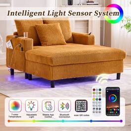 Roomtec - UNITED WE WIN Modern Corduroy Oversized Recliner Sofa with Deep Seat 3 Pillows USB Charging RGB LED Light Strip Cup - Mustard yellow
