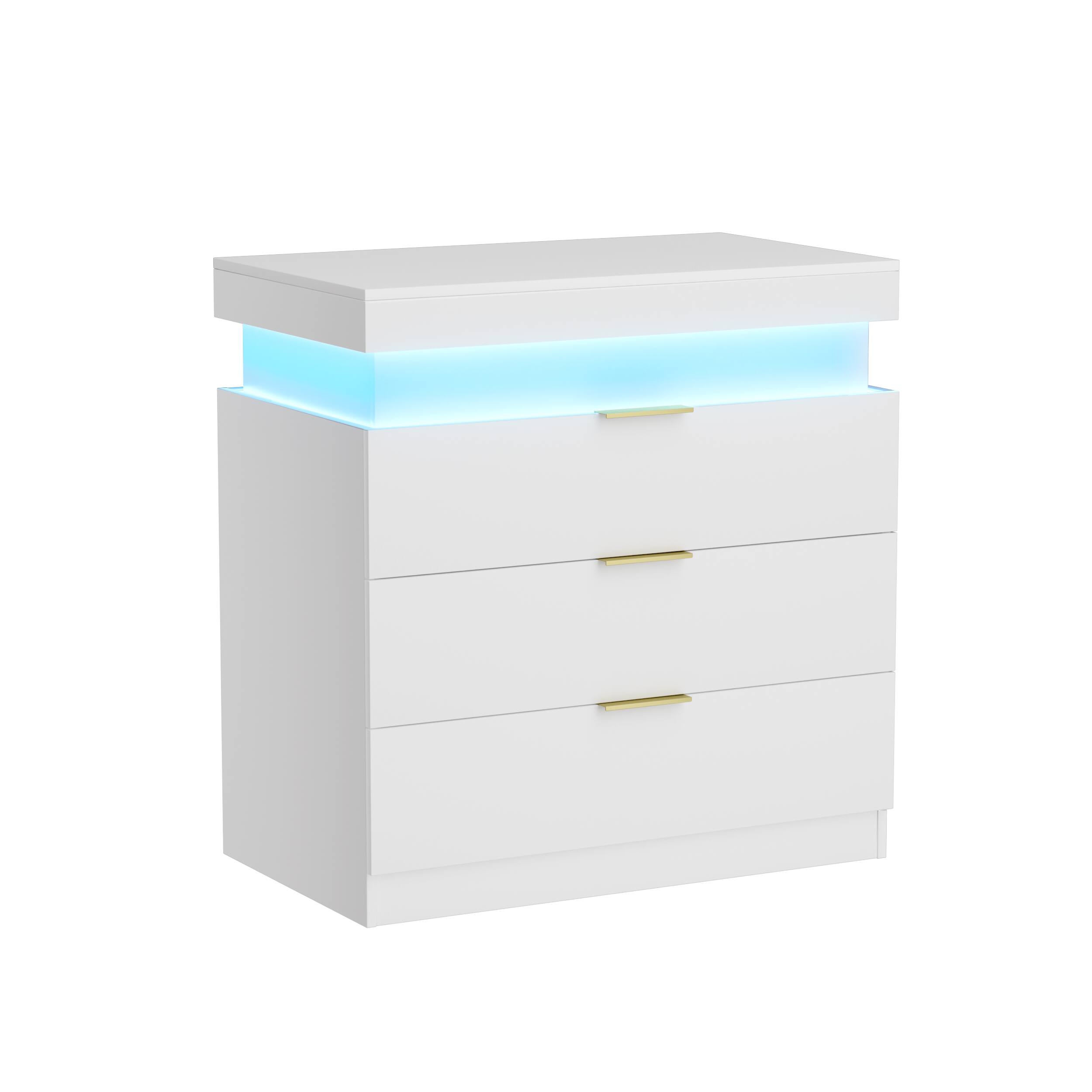 Alt View 5. Tiramisubest - Modern Nightstand with 3 Drawers,Charging Station and LED Lights,Night Stand with Sliding Top for Bedroom,White - White.