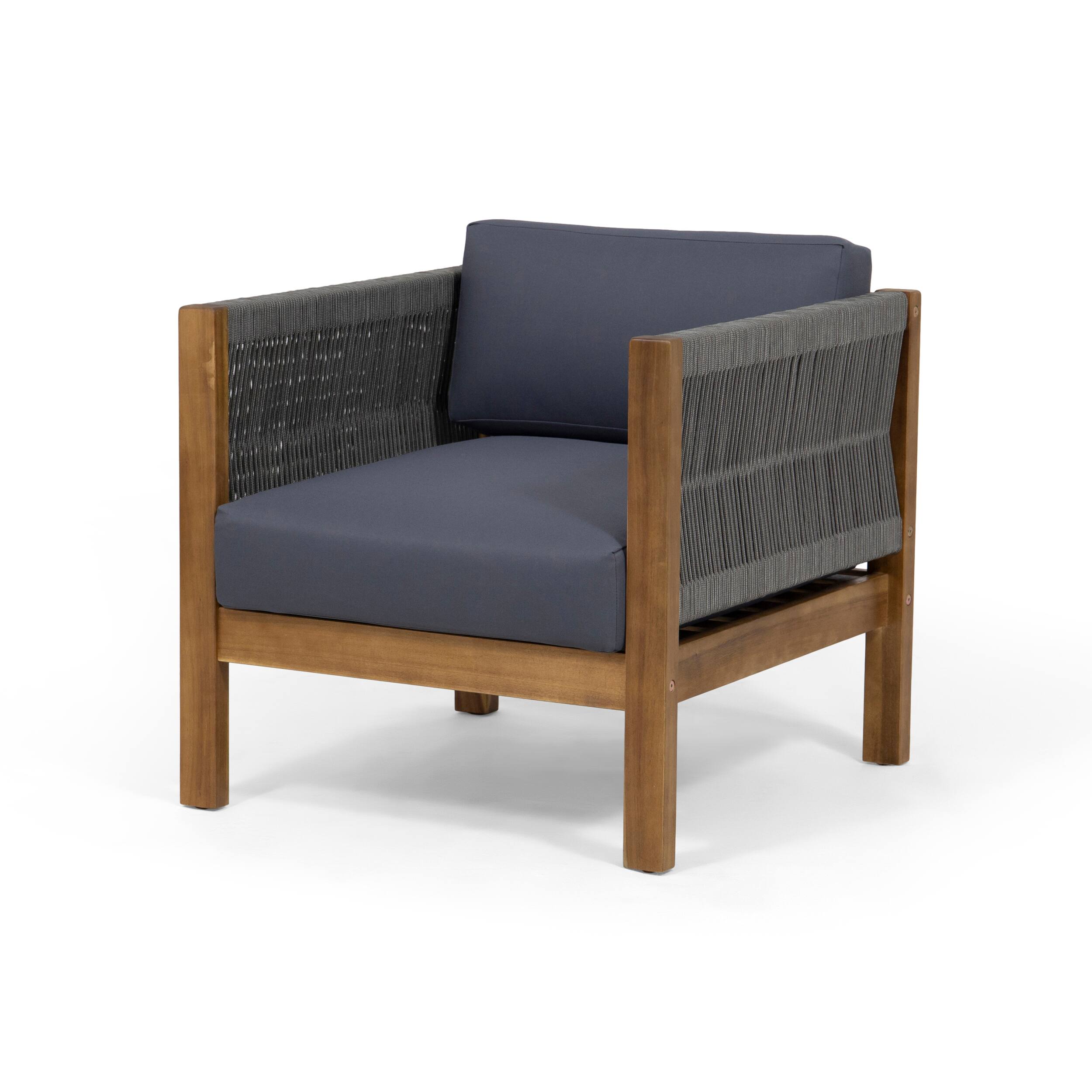 Alt View 5. Siljoy - OUTDOOR CLUB CHAIR (Set of 2), Acacia Wood Brown Patina with Cream Cushion - Teak.