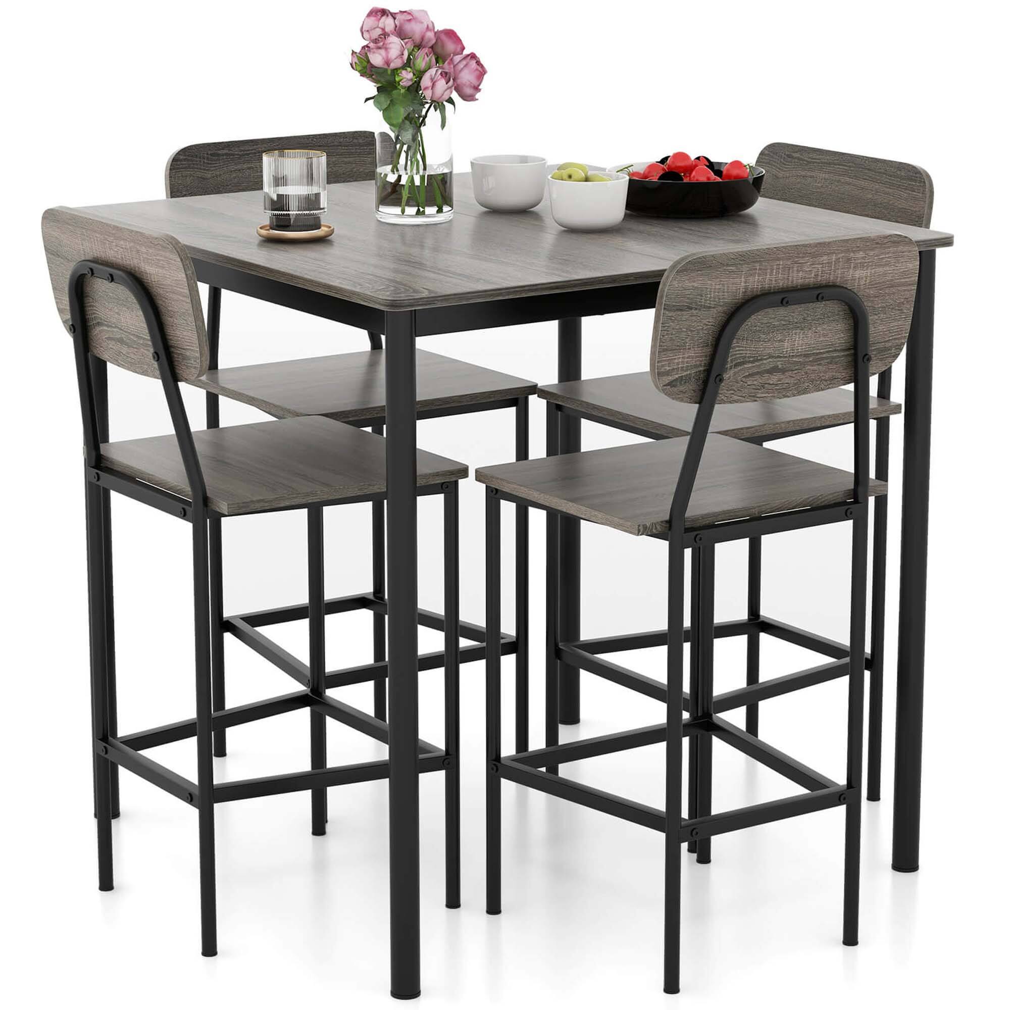 Alt View 17. Costway - 5-Piece Industrial Dining Table Set with Counter Height Table & 4 Bar Stools Grey - Grey.