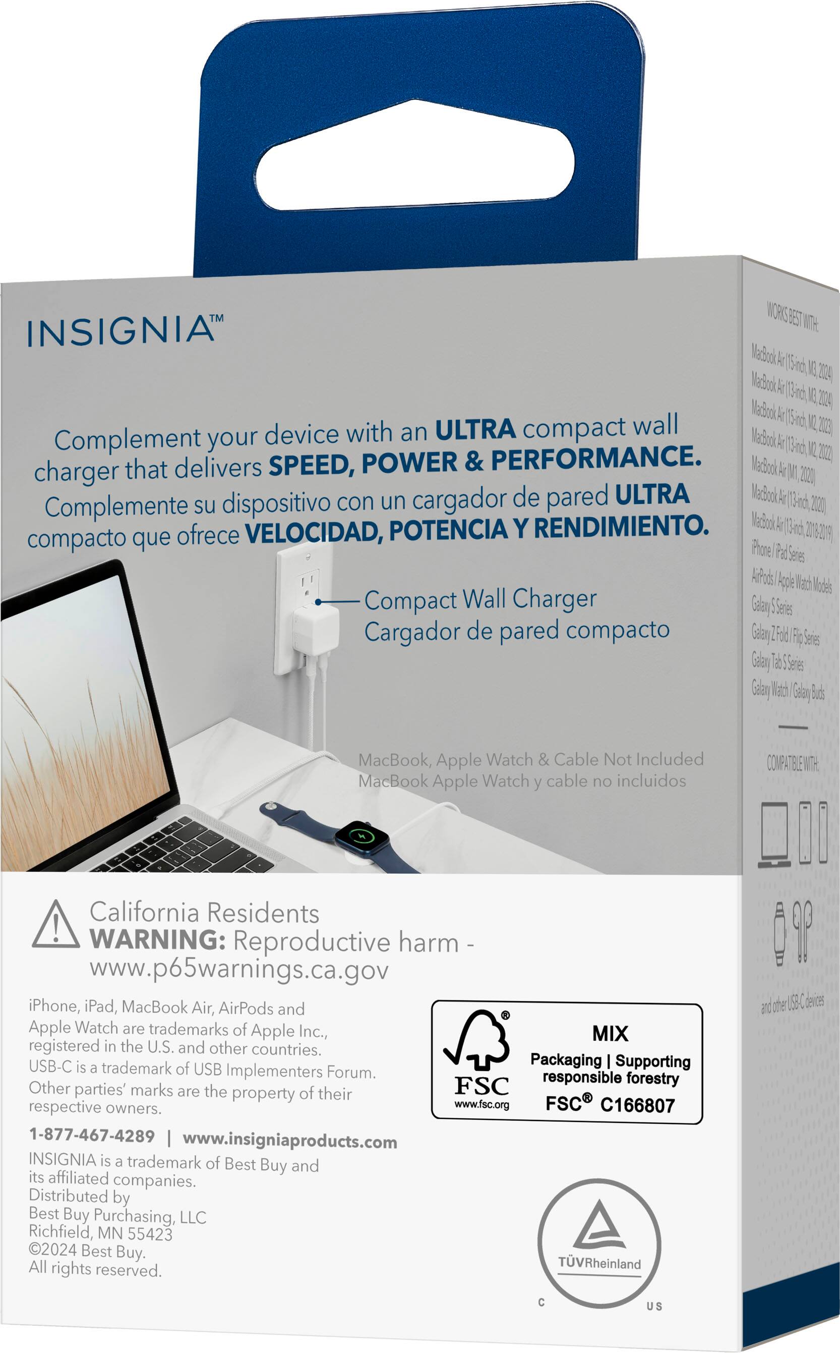 Alt View 14. Insignia™ - 35W Dual USB-C Port Wall Charger for MacBook Pro, iPad, iPhone, Apple Watch, Samsung Smartphones & More - White.