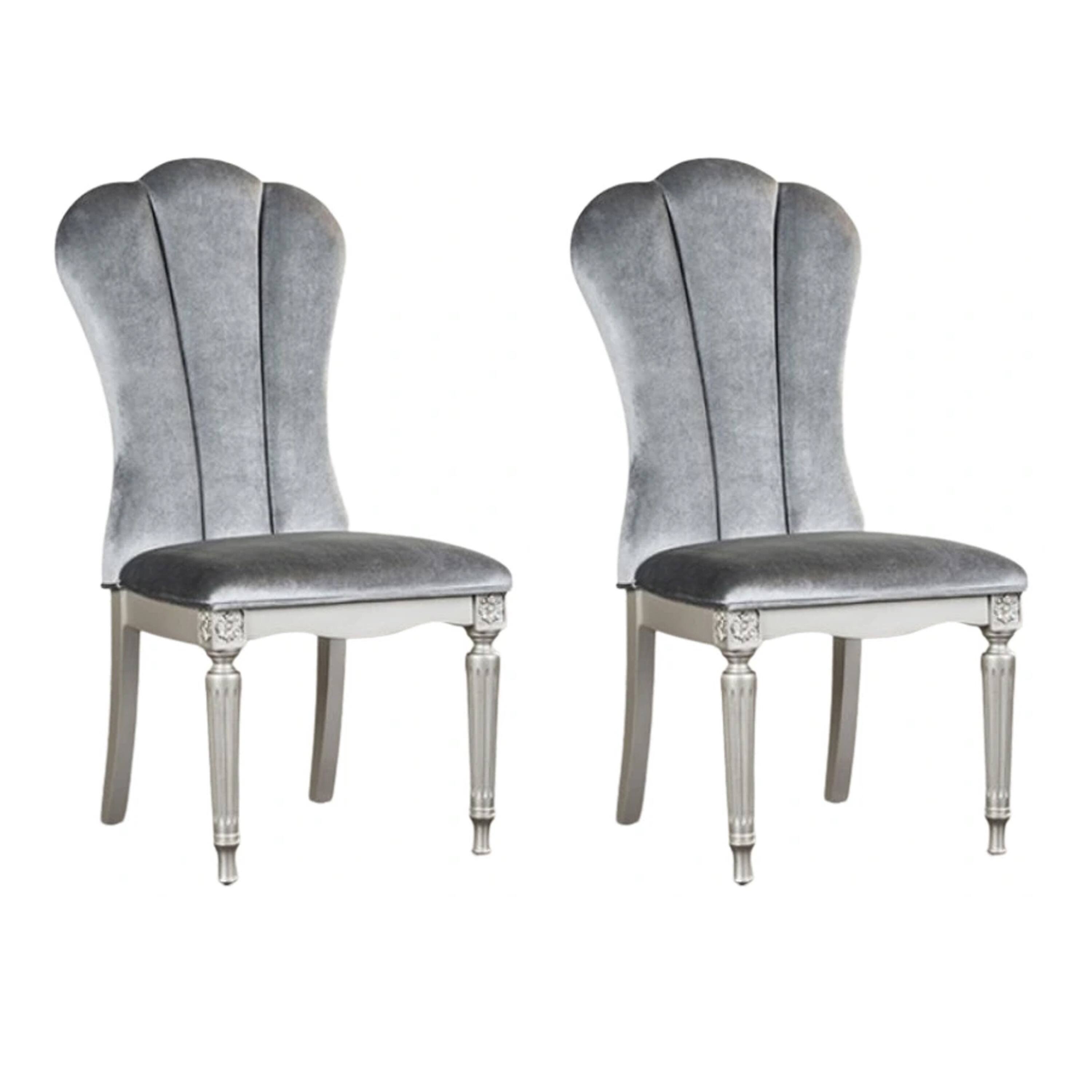 Front. Manhattan Lane - Hixe Side Dining Chair Set of 2, Gray Fabric Cushioned Seats - Silver, Light Gray.