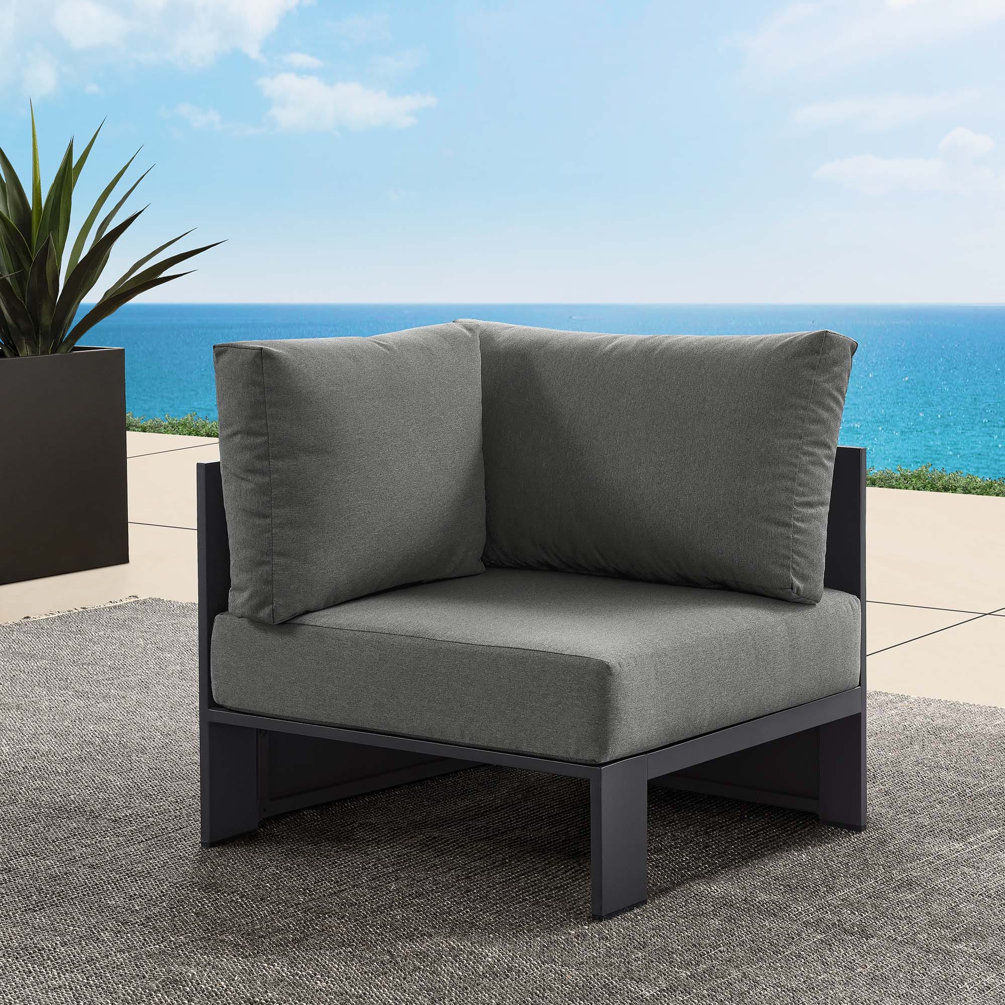 Tahoe Outdoor Patio Powder-Coated Aluminum Modular Corner Chair by Modway - Gray Charcoal
