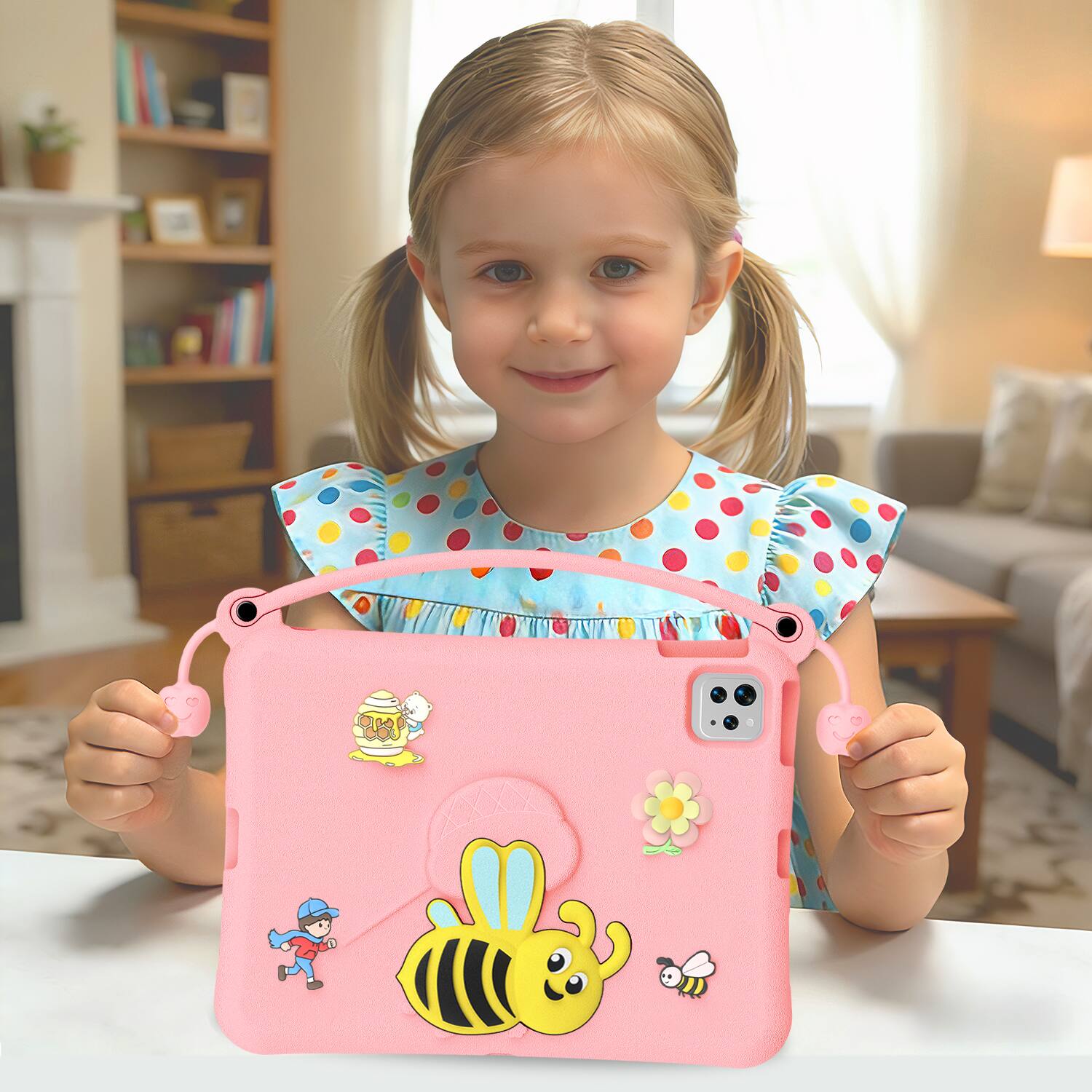 Alt View 1. Dteck - for Apple iPad (A16) 11" 2025 & iPad Air 11‑inch (M4) 2026 Kids EVA Tablet Case,Shockproof Kickstand Cover + Handle - Pink.