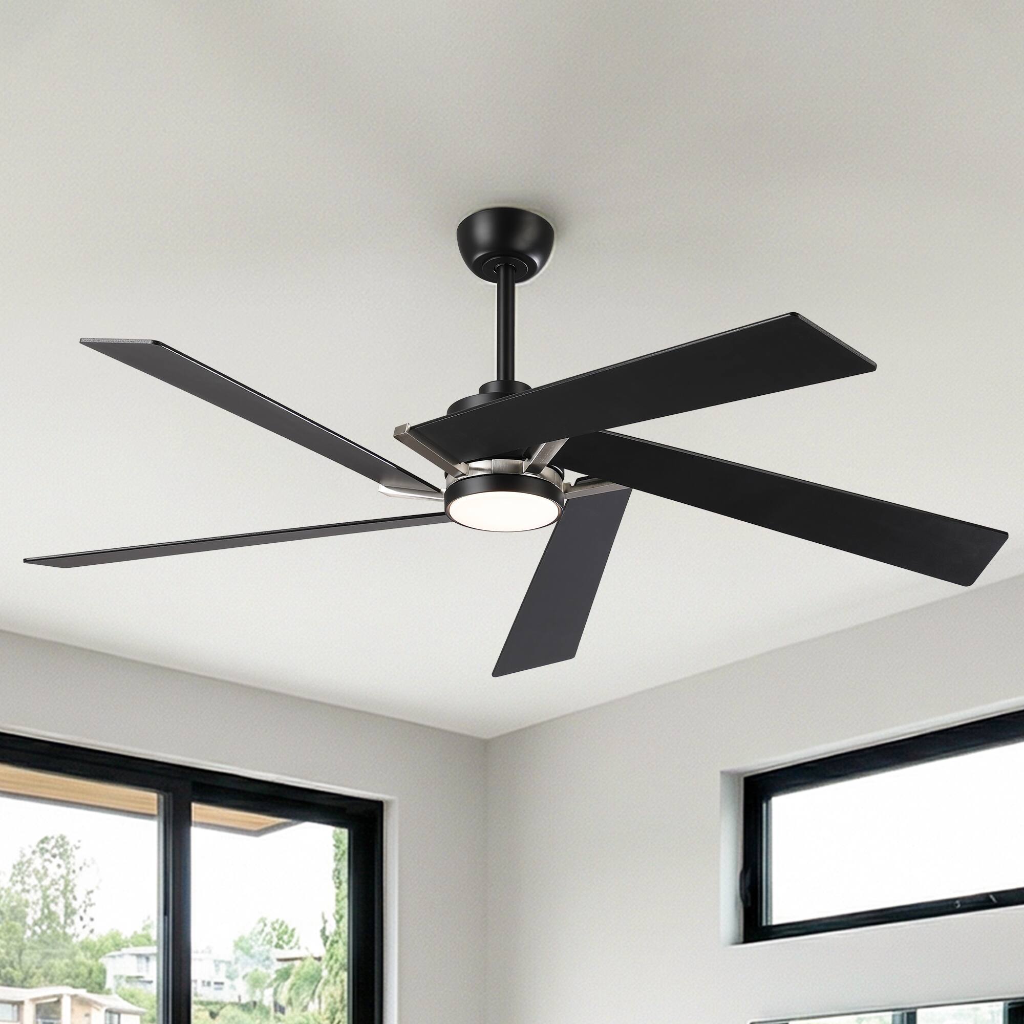 Alt View 1. Parrot Uncle - 60" Modern Black LED Ceiling Fan with Remote Control and Reverible Blades - Black.