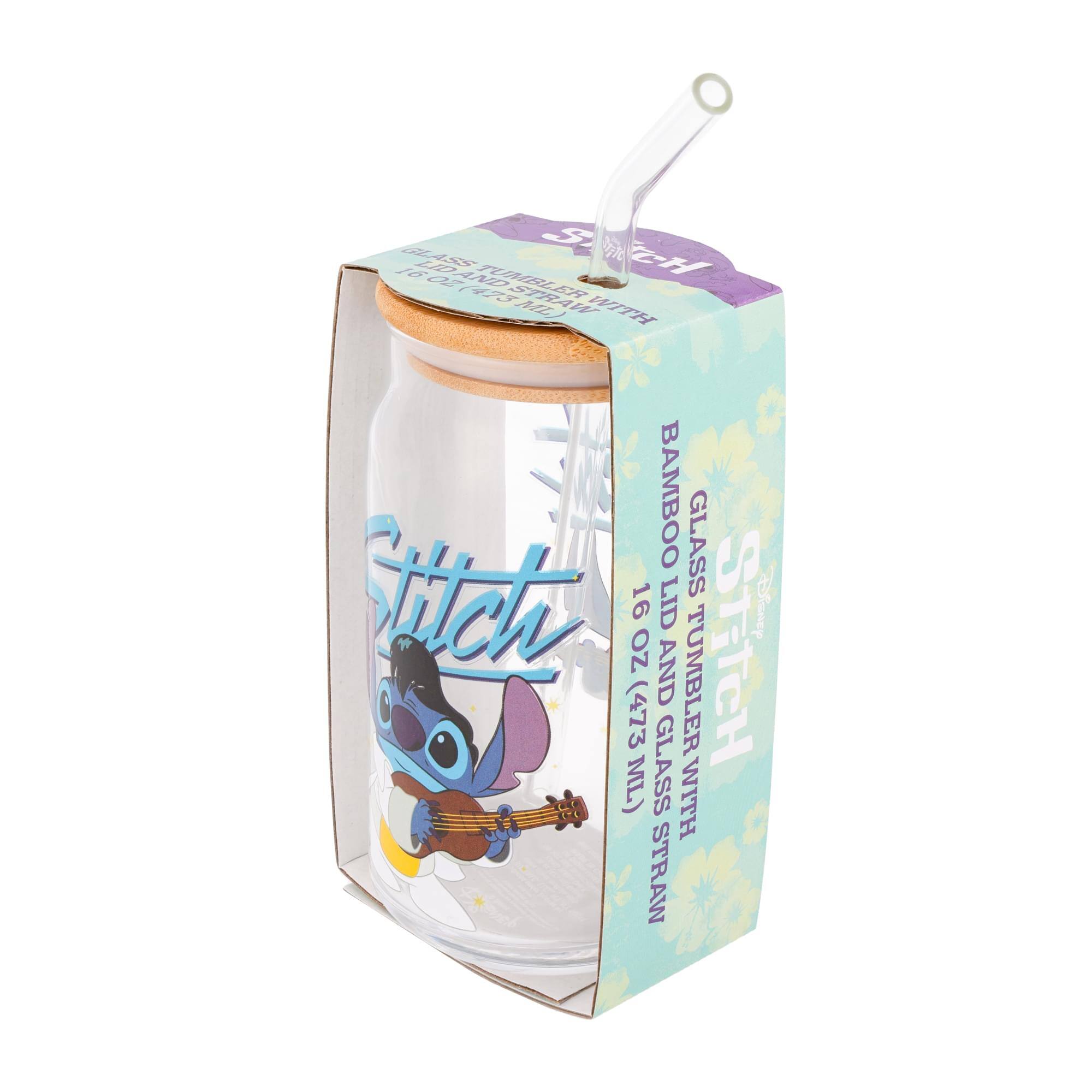Stitch 16 oz (473 ml) Glass with Straw  
Bamboo Lid and Tumbler  
Disney