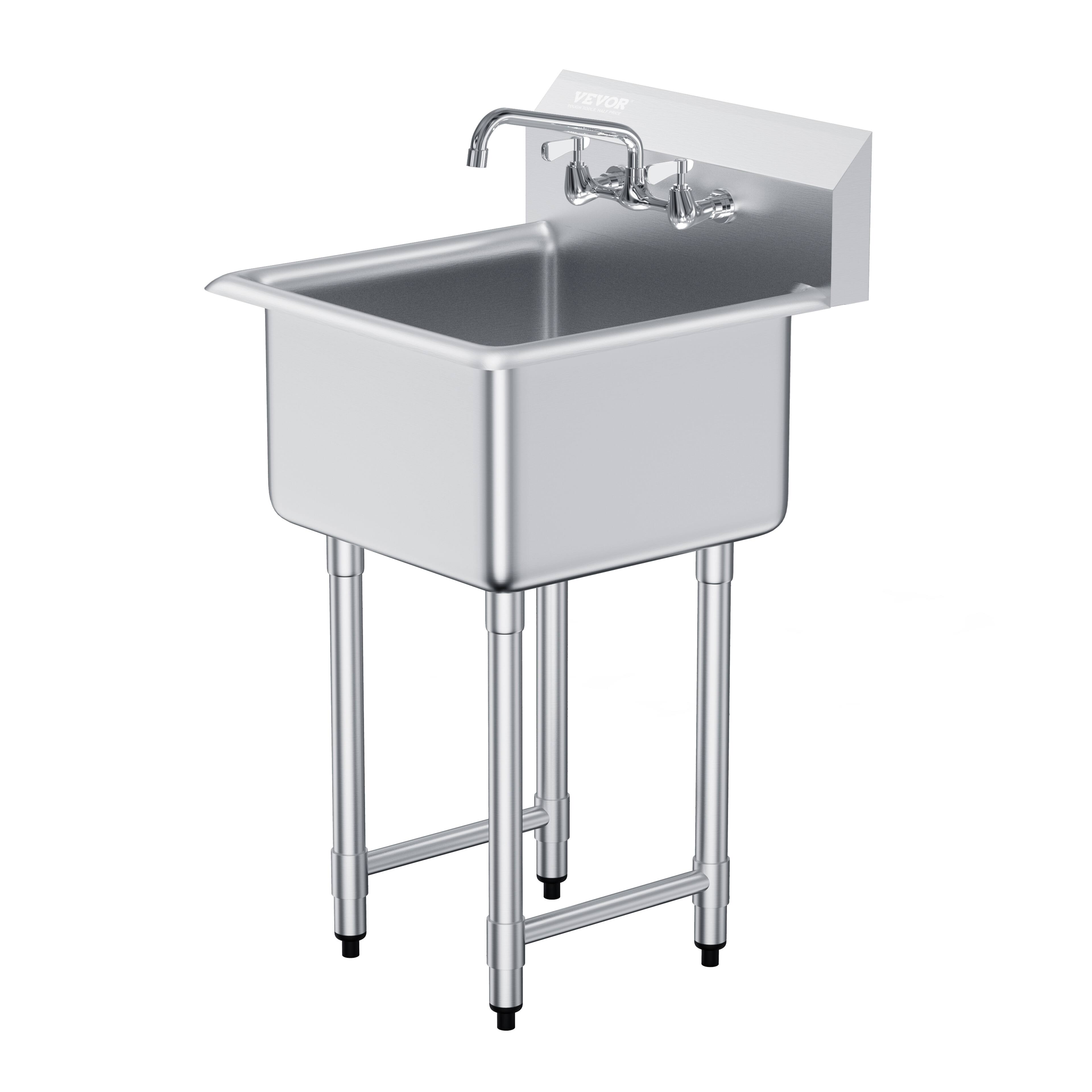 Alt View 5. VEVOR - Stainless Steel Prep & Utility Sink, 1 Compartment Free Standing Small Sink Include Faucet & legs,21"x41"Commercial Sink - Stainless steel color.
