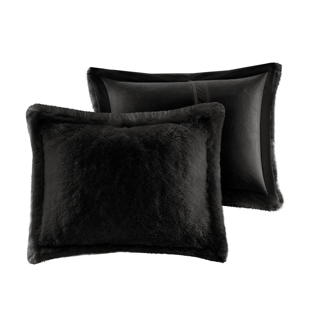 Alt View 4. Gracie Mills - Gracie Mills Susie Solid Shaggy Long Fur Duvet Cover Set - Black.