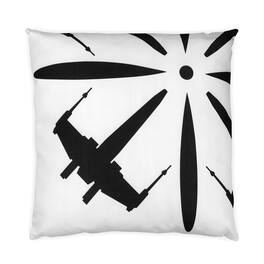 Star Wars - White Throw Pillow | Black X-Wing Fighter Design | 25 x 25 Inches - White/Black