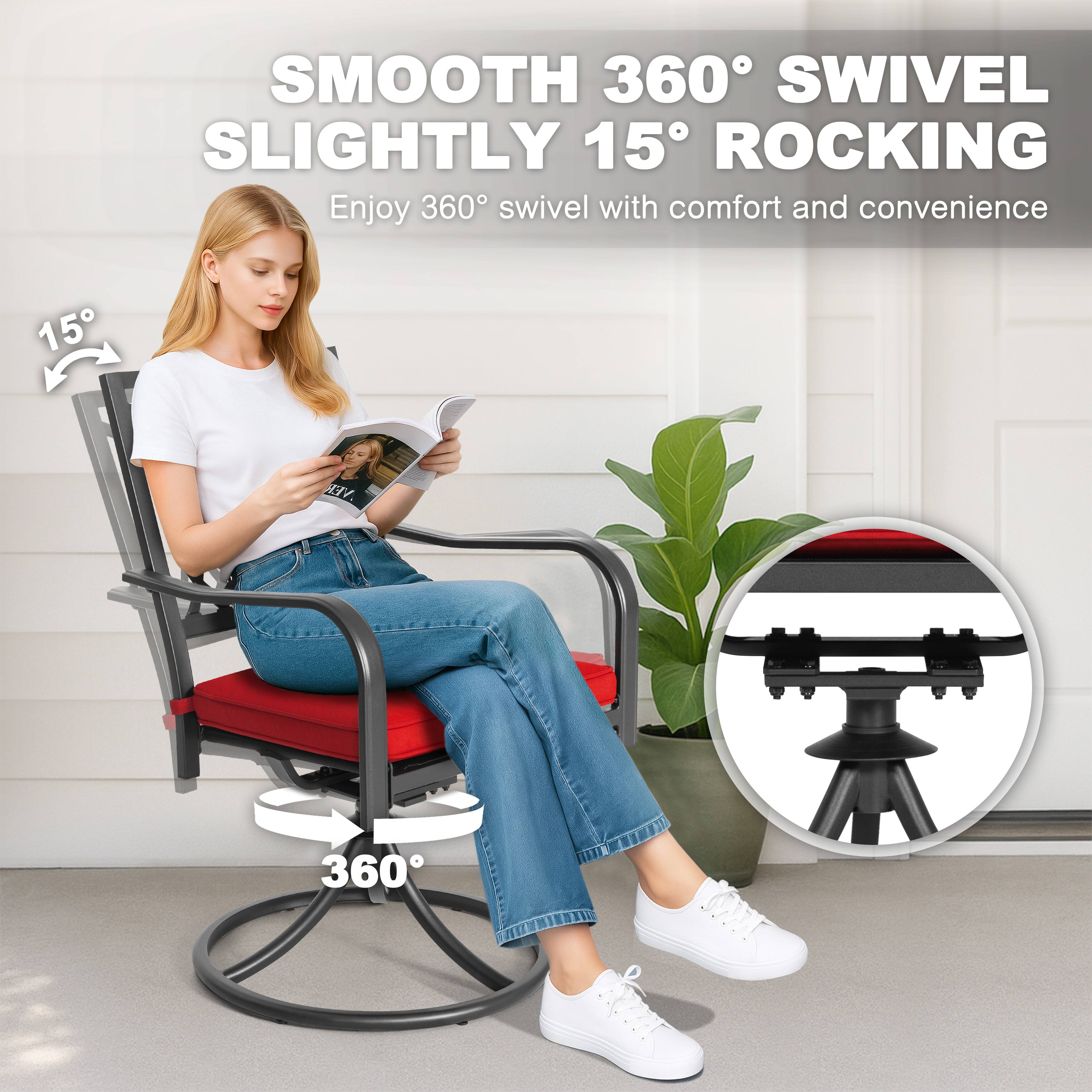 SMOOTH 360° SWIVEL  
SLIGHTLY 15° ROCKING  

Enjoy 360° swivel with comfort and convenience  

15°  
360°