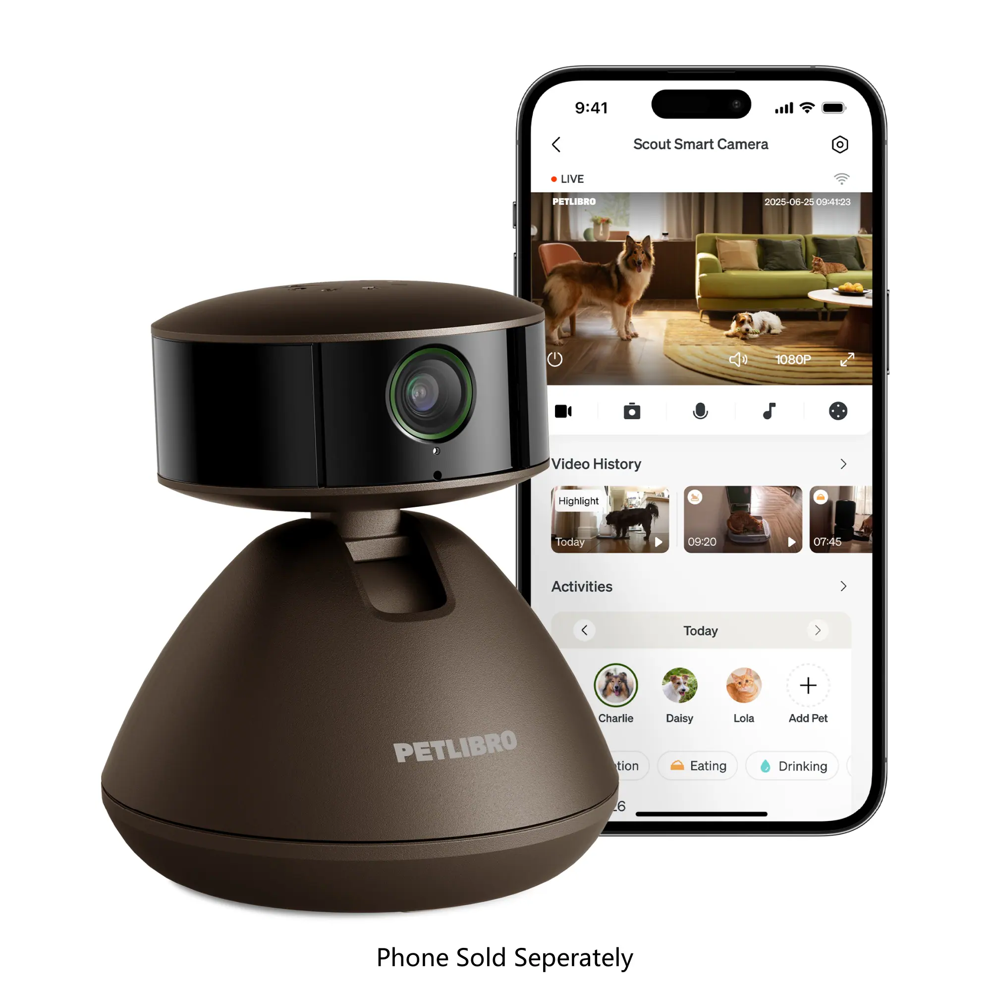 PETLIBRO - Scout Smart AI Pet Security Camera – Multi-Pet Recognition, Activity Tracking, Smart Summaries - Coffee
