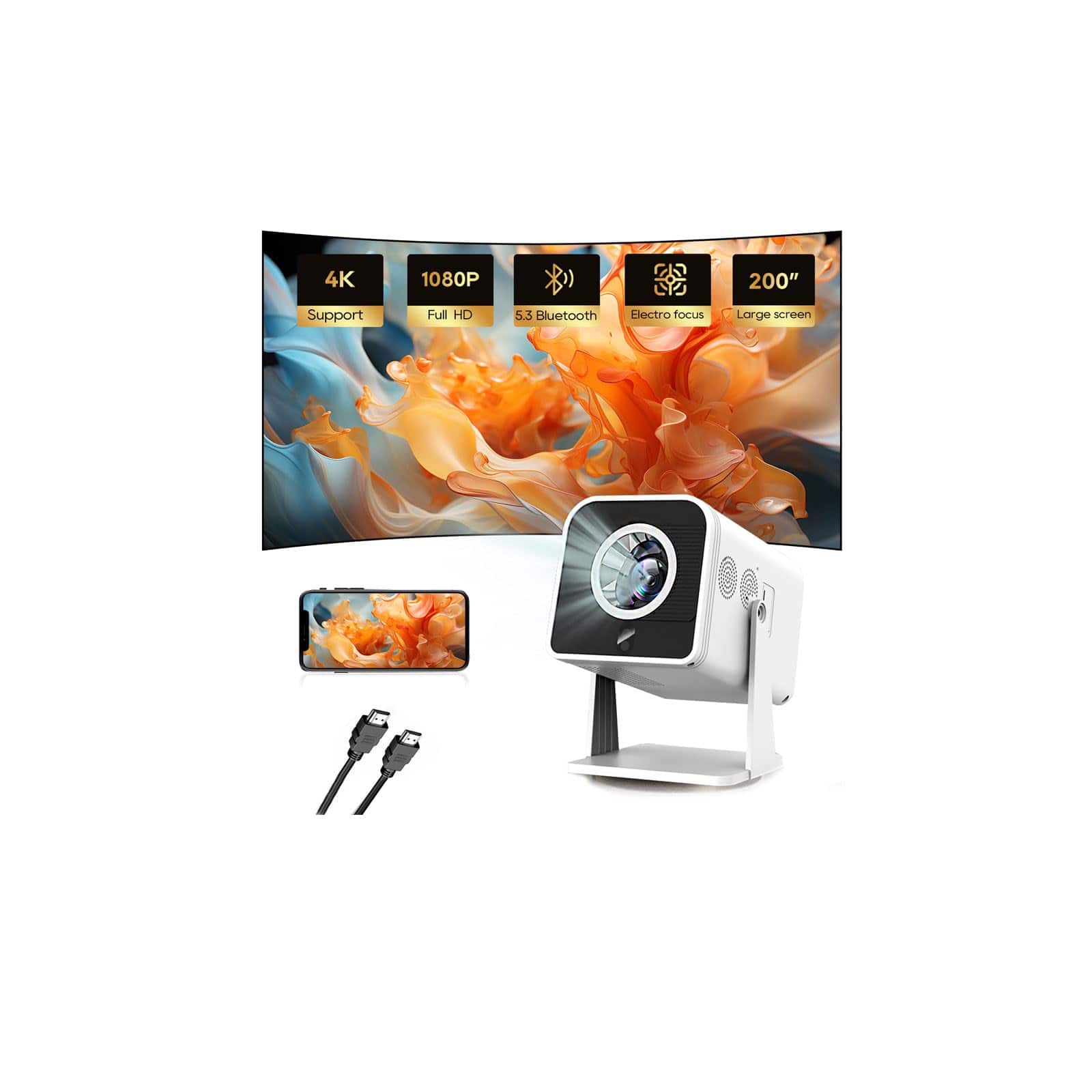 The Best Inks - Mini Room Projector For Bedroom(built-in With Hdmi Cable) 200-inch Large Screen Ntive 1080p Compatible 4k Supports - Home Projector for Bedroom