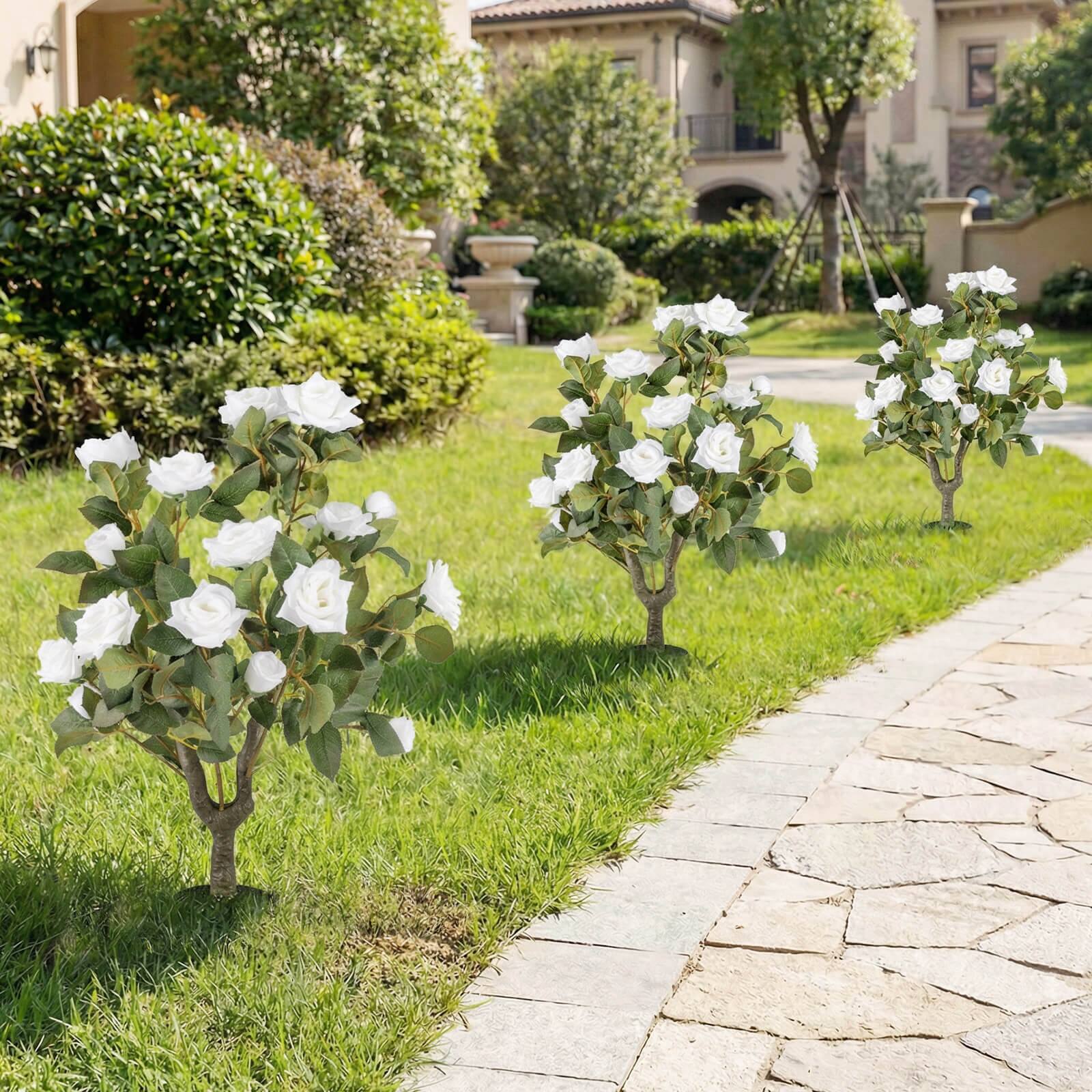 Alt View 3. Costway - Costway 2 Pack Artificial Rose Flower Trees,31.5" with Spikes,186 Leaves & 18 White Flowers - White + Green.
