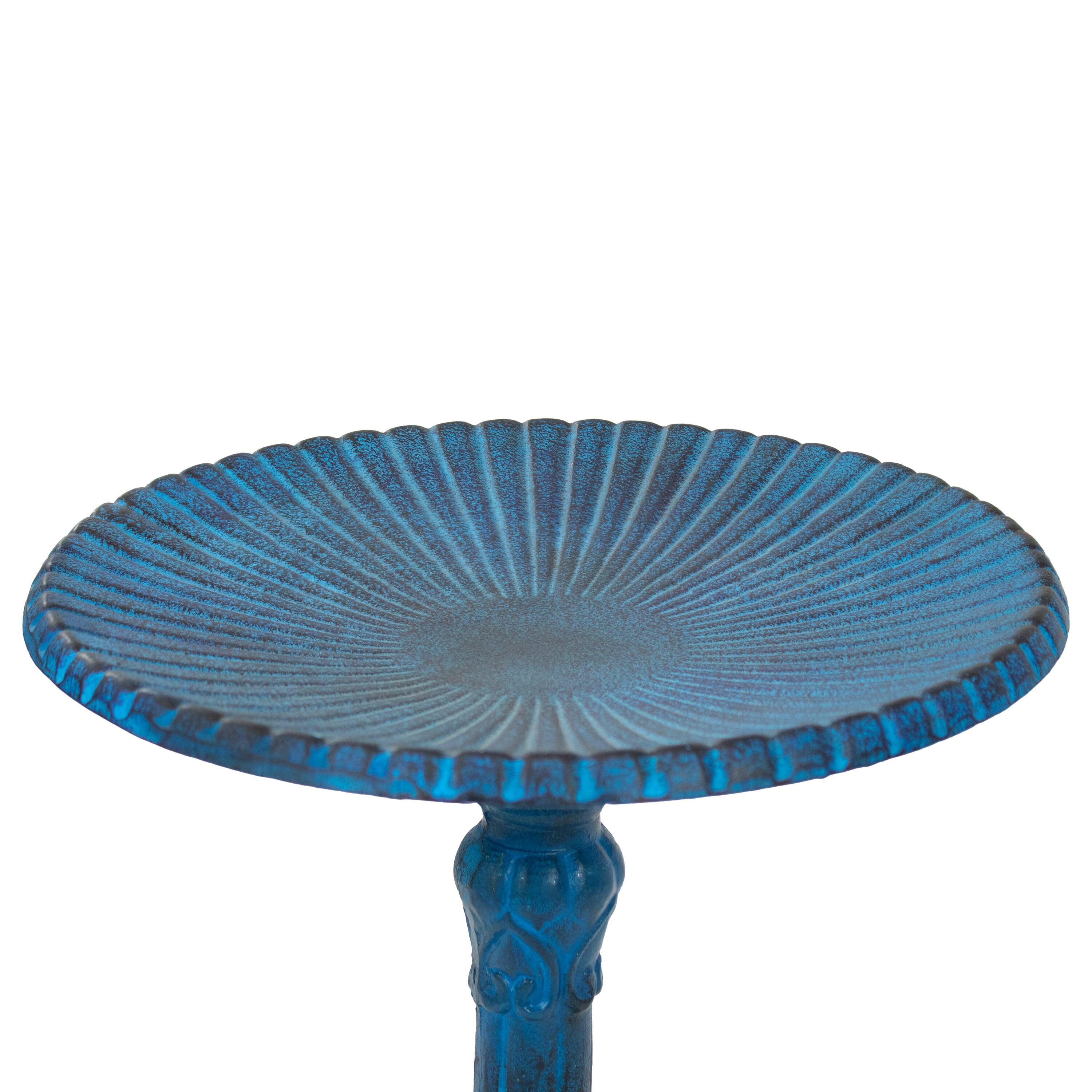 Alt View 7. Sunnydaze - Art Deco Sunburst Metal Bird Bath - 14 in - Blue Patina.