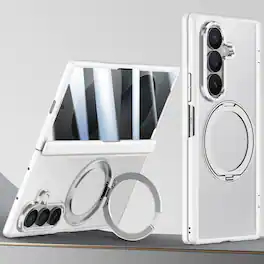 Dteck - Rugged Case for Samsung Galaxy Z Fold 8 Ultra Built-in Privacy Screen Protector, Magnetic Stand Hinge Protection Cover - White