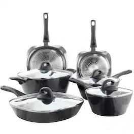 Gibson - Soho Lounge Diamond 10 Piece Ceramic Nonstick Aluminum Cookware Set - Black