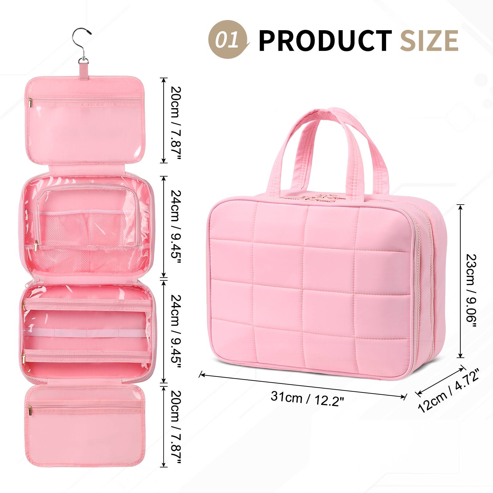 PRODUCT SIZE

- 20cm / 7.87"
- 24cm / 9.45"
- 24cm / 9.45"
- 20cm / 7.87"
- 31cm / 12.2"
- 23cm / 9.06"
- 12cm / 4.72"