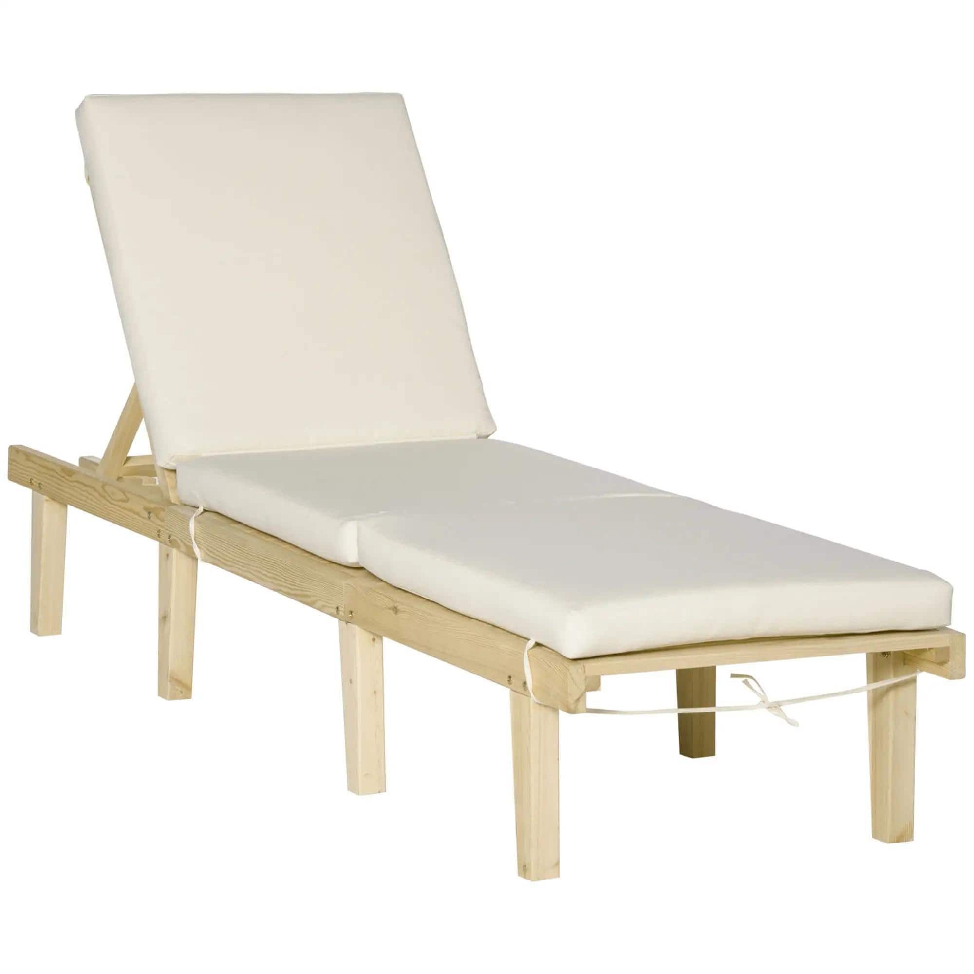 Resenkos - Adjustable Chaise Lounge Chair - 4-Way Backrest Cushion, Reclining Beach Chair for Deck - Natural Wood