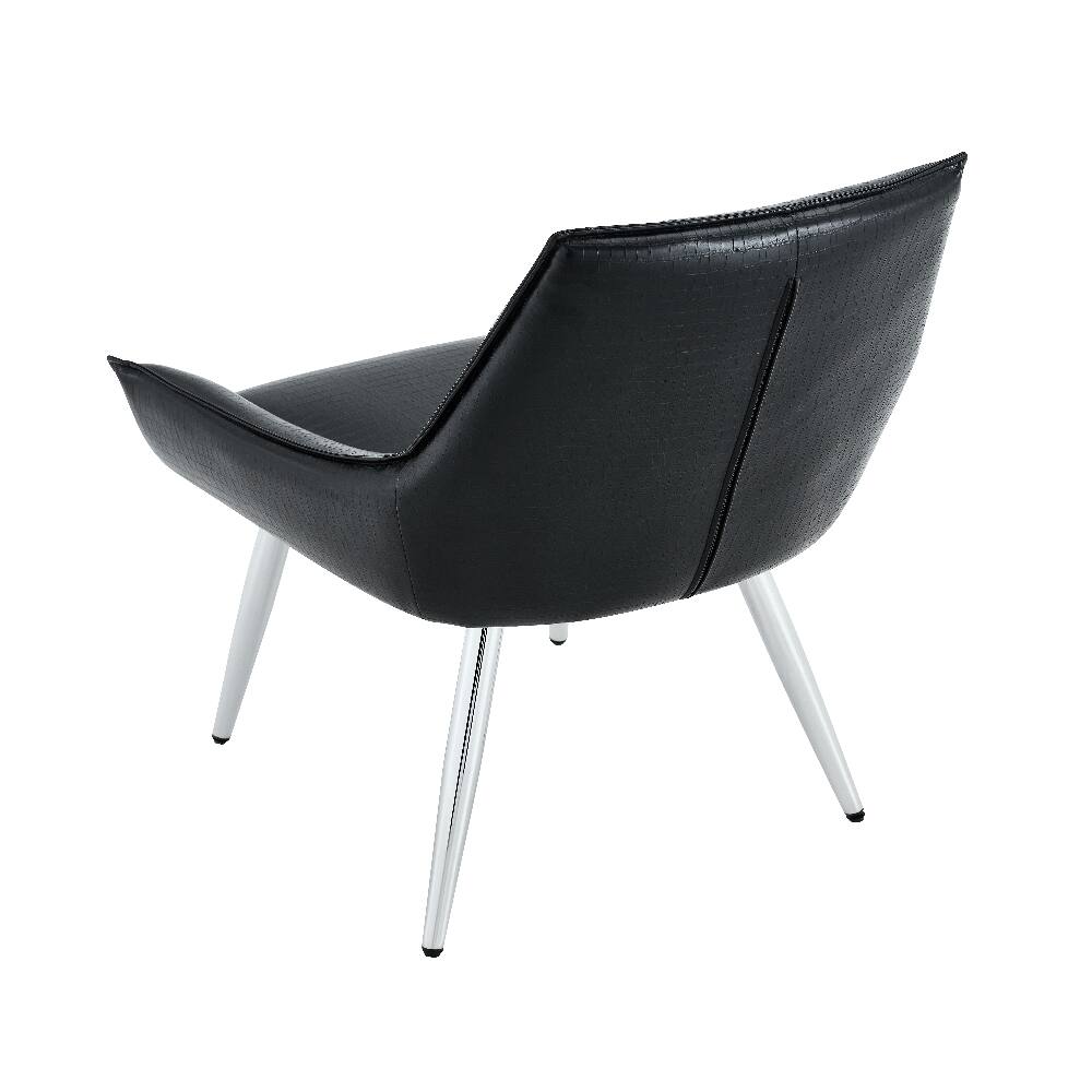 Alt View 4. Loheer - Loheer Crocodile Pattern Accent Chair Set of 2 Black PU Leather Dining Chair Diamond Tufted Chrome Legs - Black.