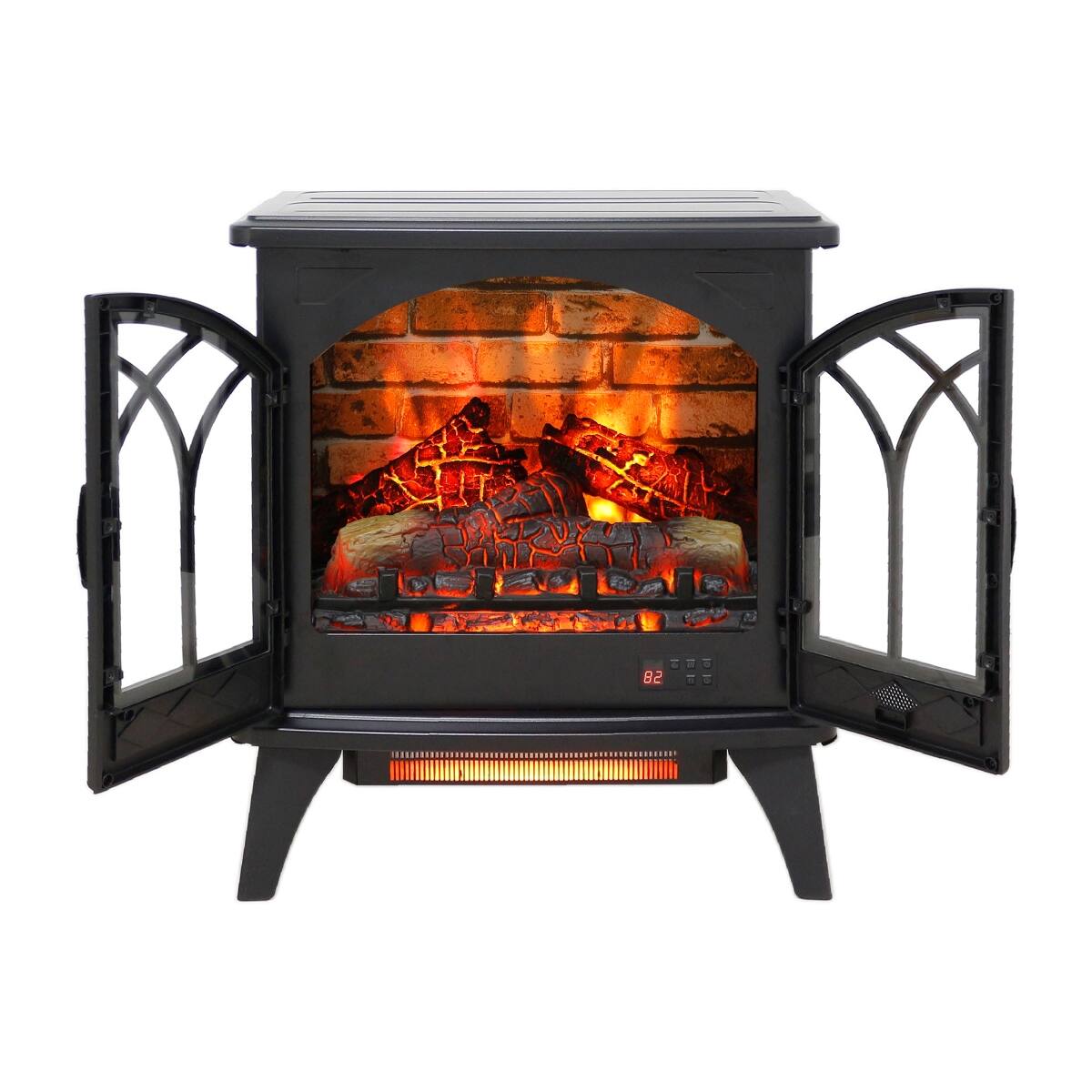 Alt View 1. Loheer - 24 inch electric fireplace stove Freestanding Infrared Quartz Heater with 3D Flame and Remote Control Antique - Antique Black.