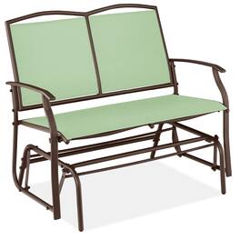 Best Choice Products - 2-Person Outdoor Swing Glider, Steel Patio Loveseat, Bench Rocker w/ Armrests - Sage Green/Brown
