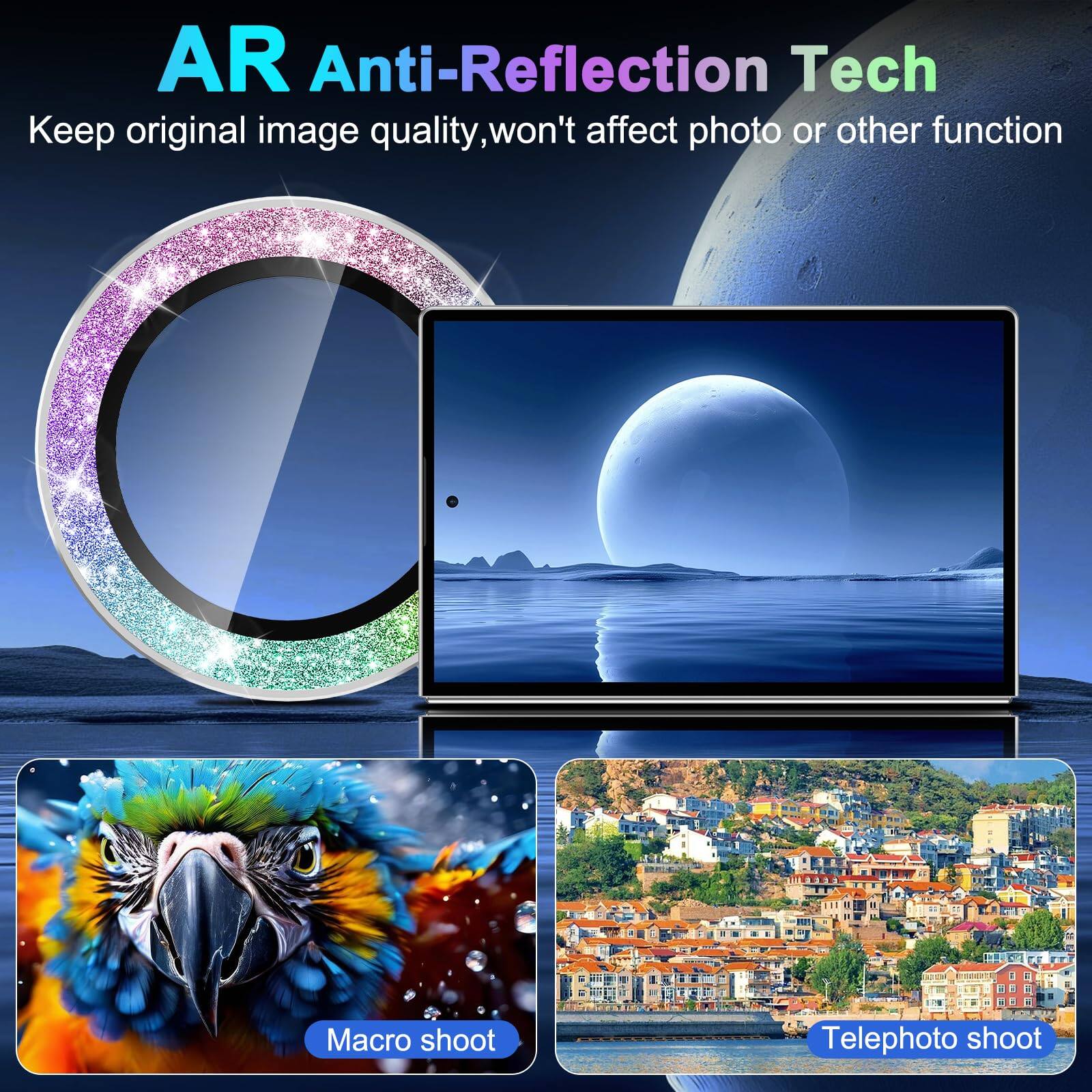 AR Anti-Reflection Tech  
Keep original image quality, won't affect photo or other function  
Macro shoot  
Telephoto shoot