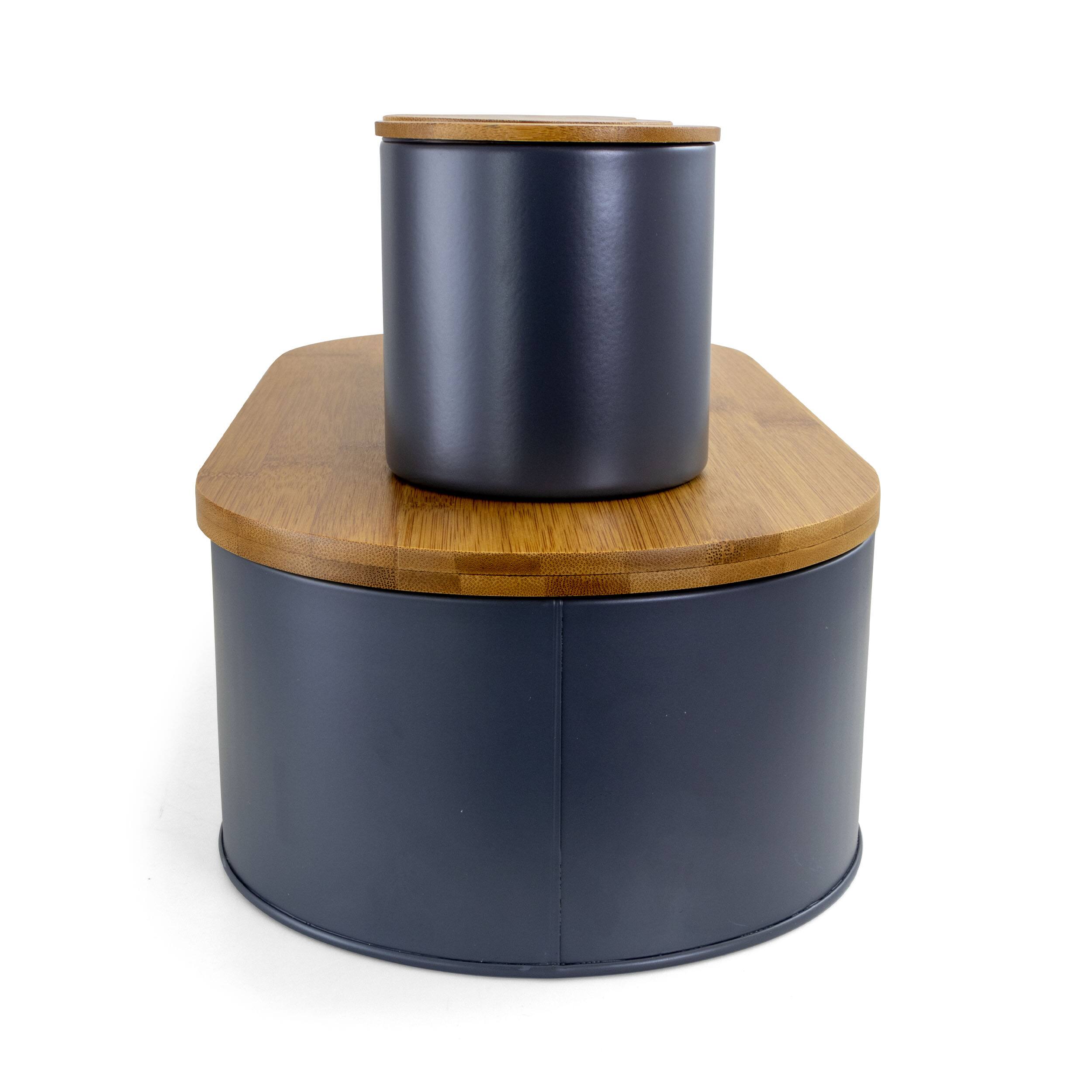 Alt View 7. MegaChef - MegaChef Bamboo Kitchen Countertop 4 Piece Metal Bread Basket and Canister Set in Gray with Lids - White.