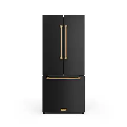 Front. Thor Kitchen - Gordon Ramsay Series by Thor Kitchen 17.5 Cu. Ft. Counter Depth Refrigerator with Bronze Hardware - Black.