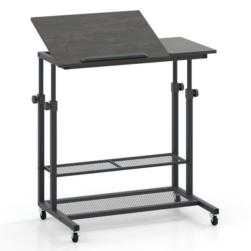 Alt View 2. Resenkos - Mobile Height-Adjustable Standing Desk - Tilting Tabletop, Black Oak + Black - Brown.