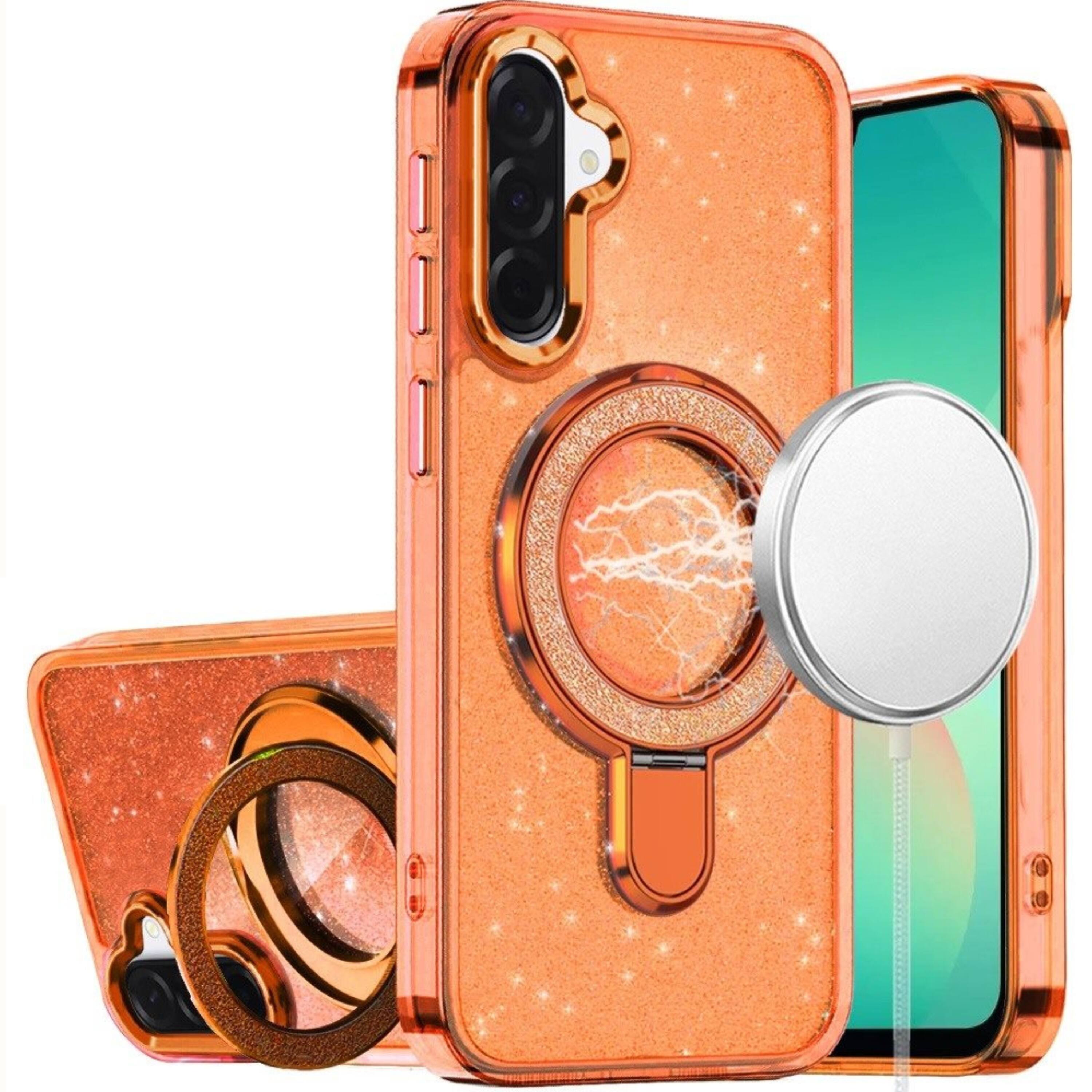 Kitcheniva - Full Glitter Magnetic Circle Case With Tempered Glass For Samsung A27 5G - Orange