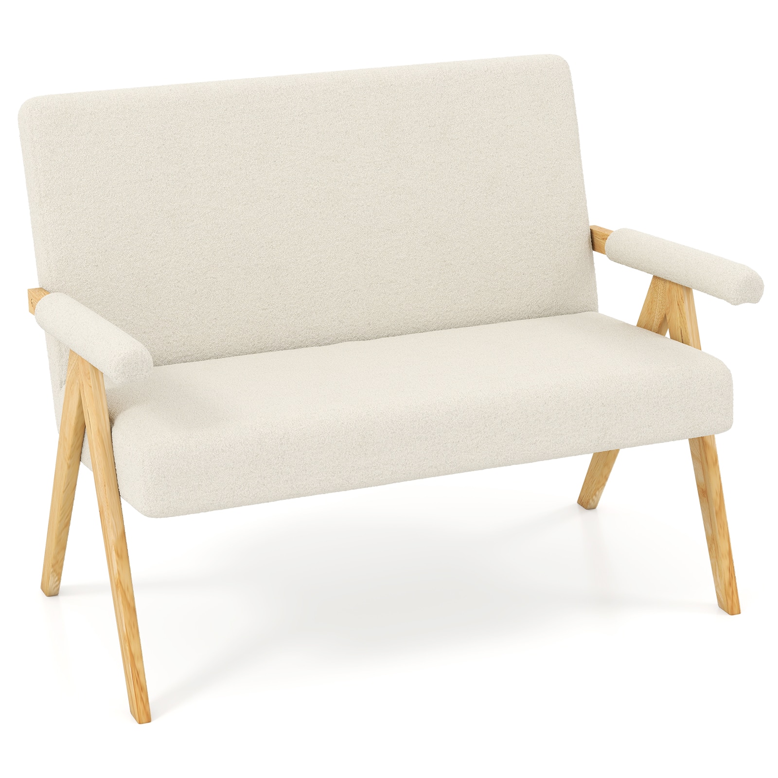 Gymax - Loveseat Sofa Upholstered Sherpa Couch w/Armrests & Wooden Legs for Living Room Beige - Beige