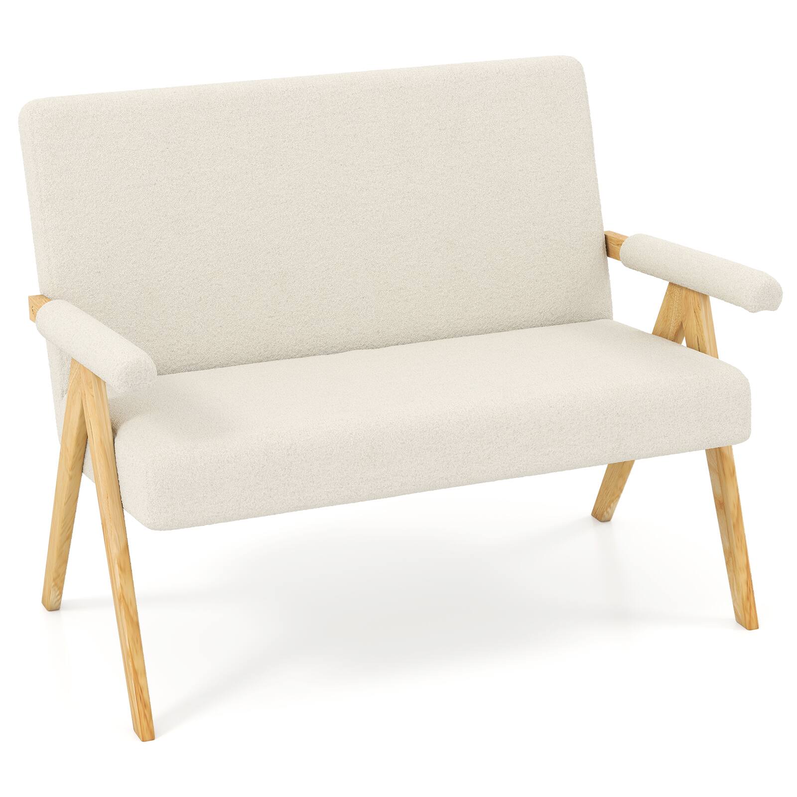 Front. Gymax - Gymax Loveseat Sofa Upholstered Sherpa Couch w/Armrests & Wooden Legs for Living Room Beige - Beige.