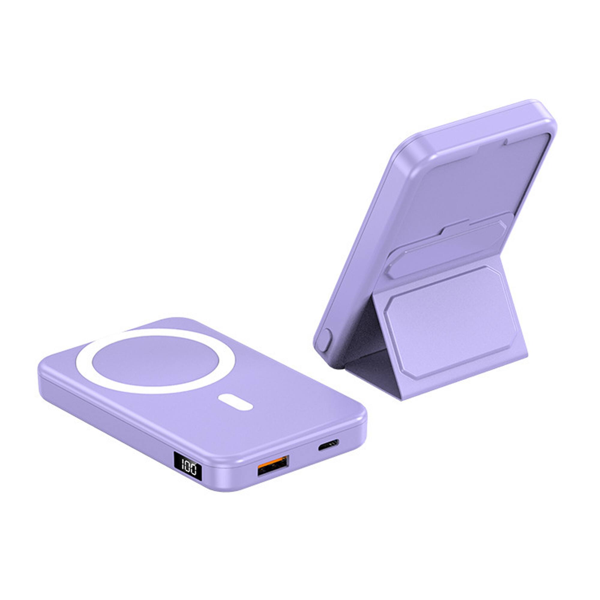 Front. YONWAY - 10000mAh Magnetic Fast Charging PowerBank, Foldable Wireless Charger with Stand and LED Display Battery Pack for iPhone.
