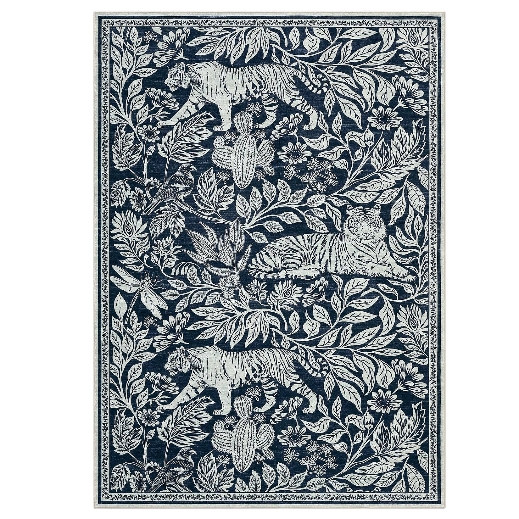 Front. GAOMON - Modern Printed Animal Area Rug Non Slip Low Pile Foldable Machine Washable Carpet for Kitchen Living Room Laundry - Blue.