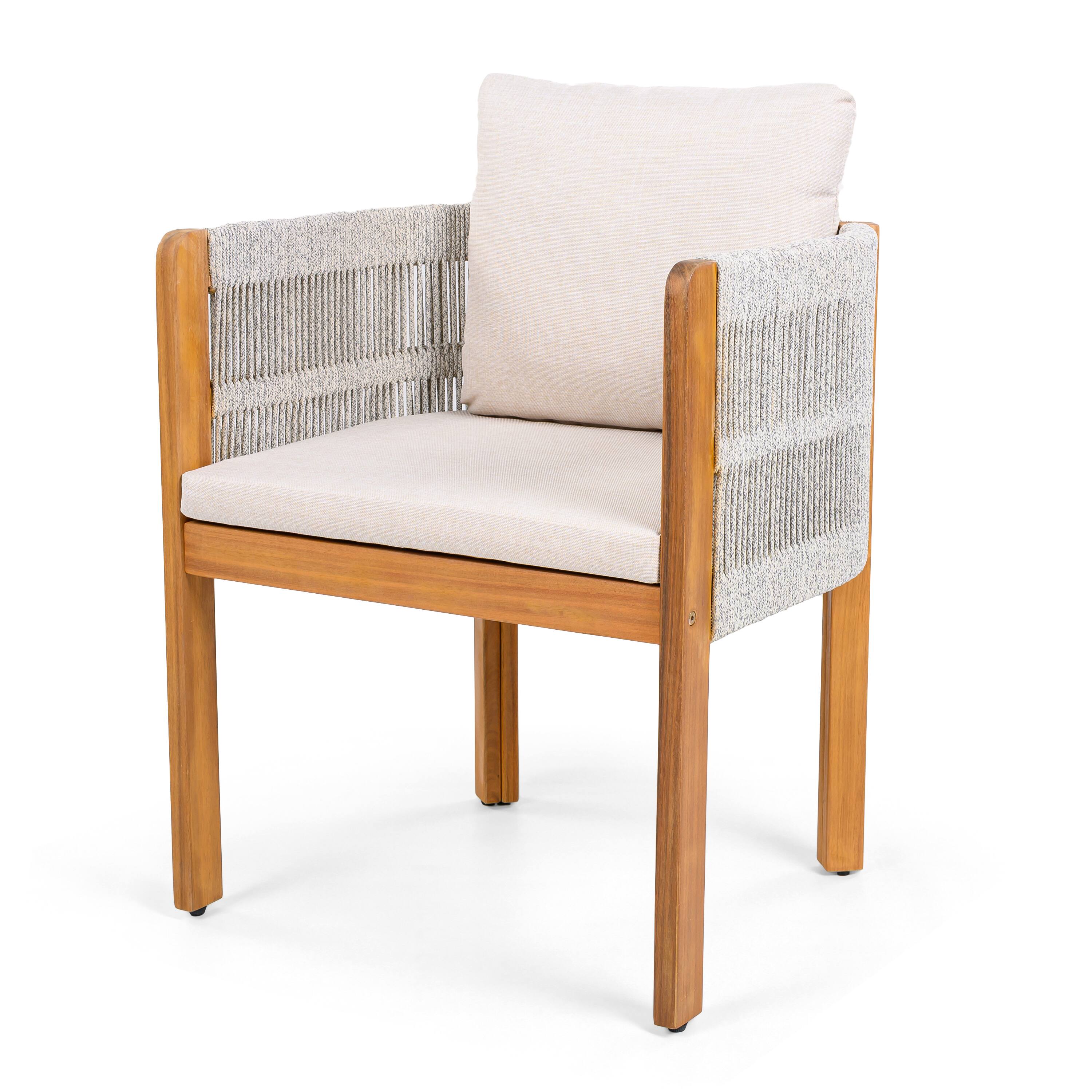 Alt View 1. Mondawe - Set of 2 Acacia Wood Outdoor Dining Chairs with Cushions - White.