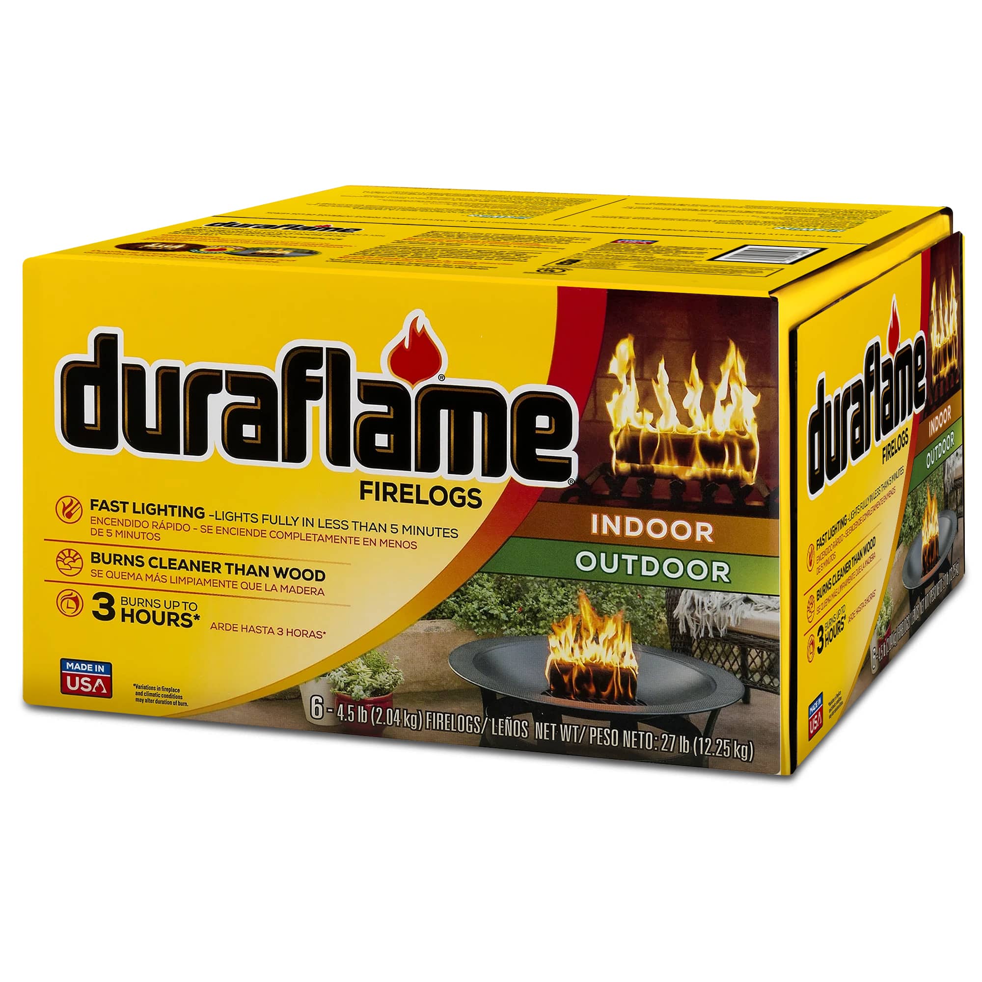 Duraflame - 4.5lb Indoor Outdoor Fireplace Fire Pit Firelog, 3 Hr Burn Time, 6 Pk