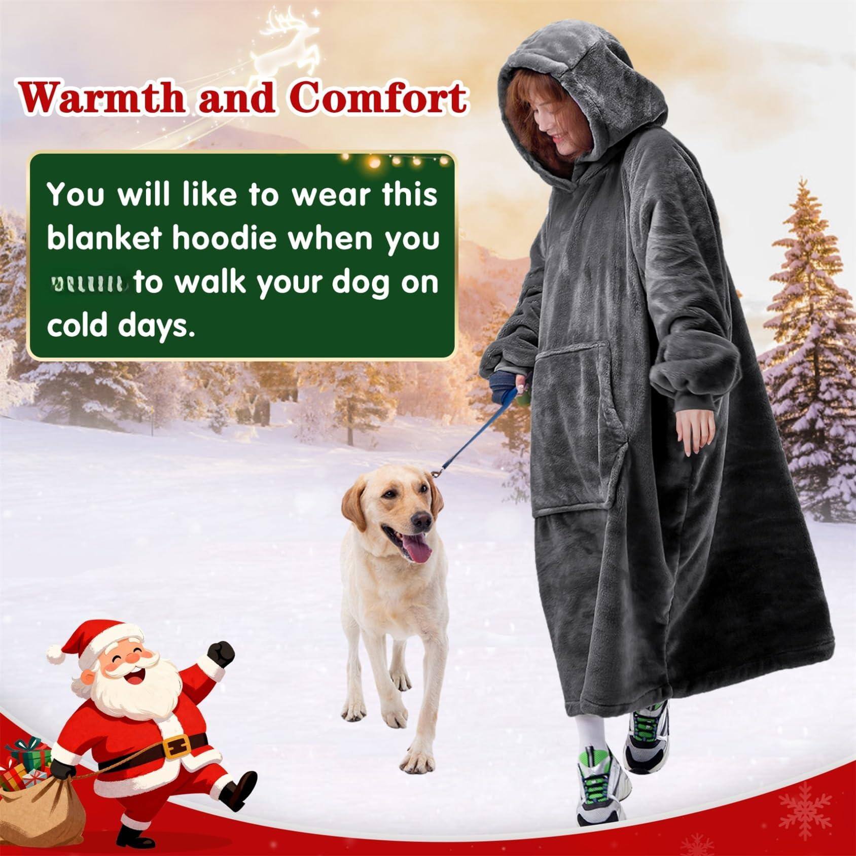 Warmth and Comfort

You will like to wear this blanket hoodie when you go to walk your dog on cold days.