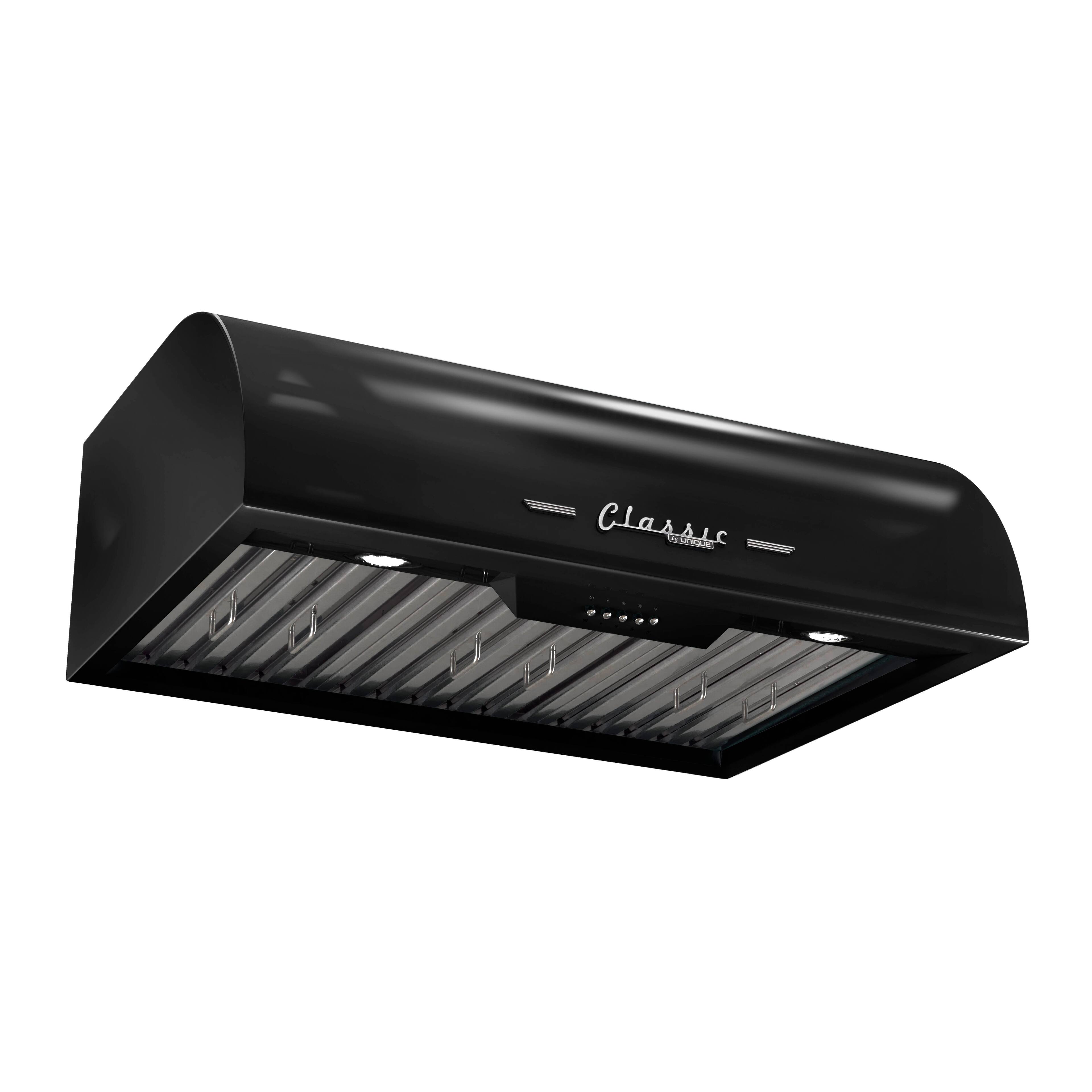 Left. Unique Appliances - Classic Retro 24" 500 CFM Ducted Under Cabinet Range Hood with LED Lighting - Midnight Black.