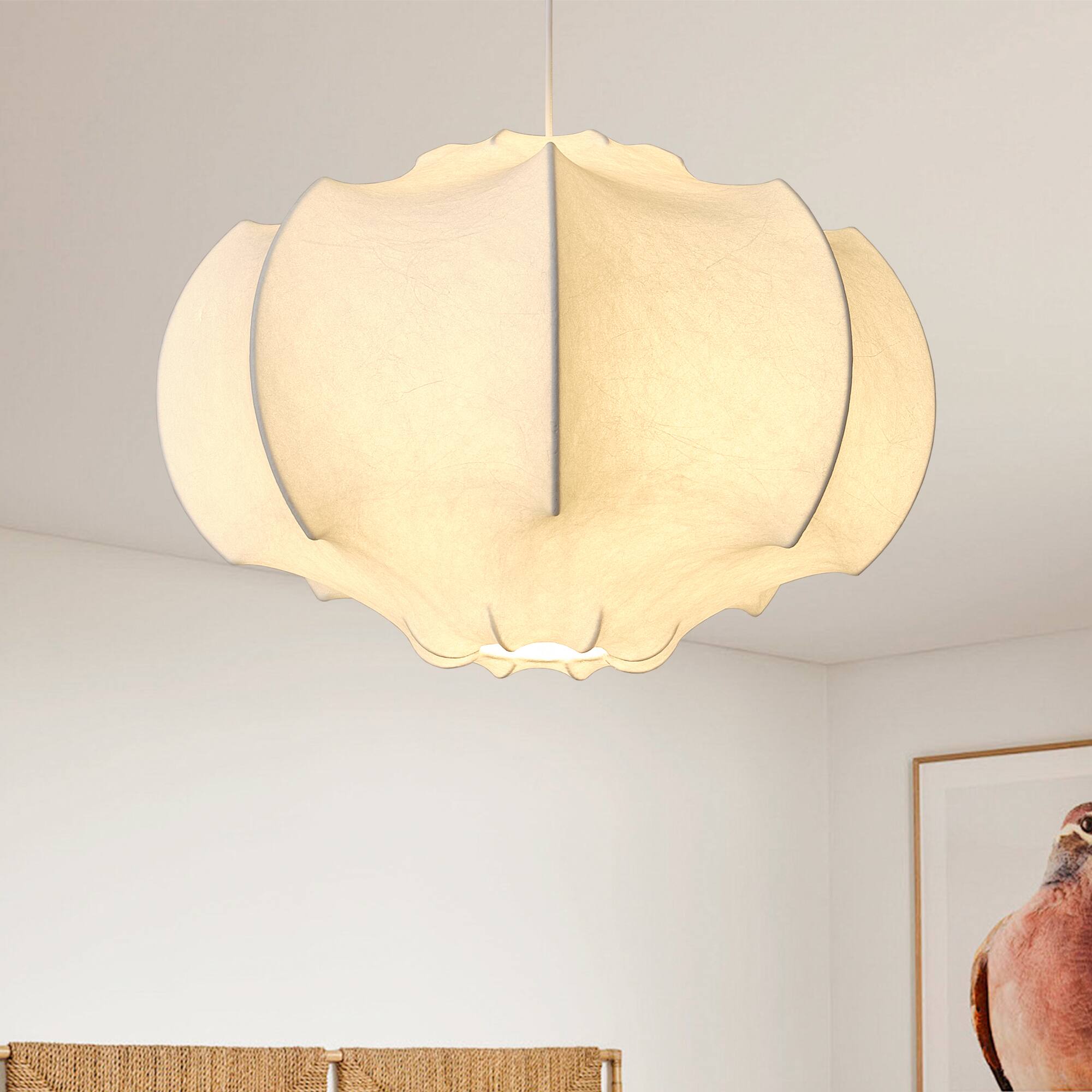 Angle. Parrot Uncle - 23.6 in. 3-Light Silk White Drum Pendant Ceiling Light - White.