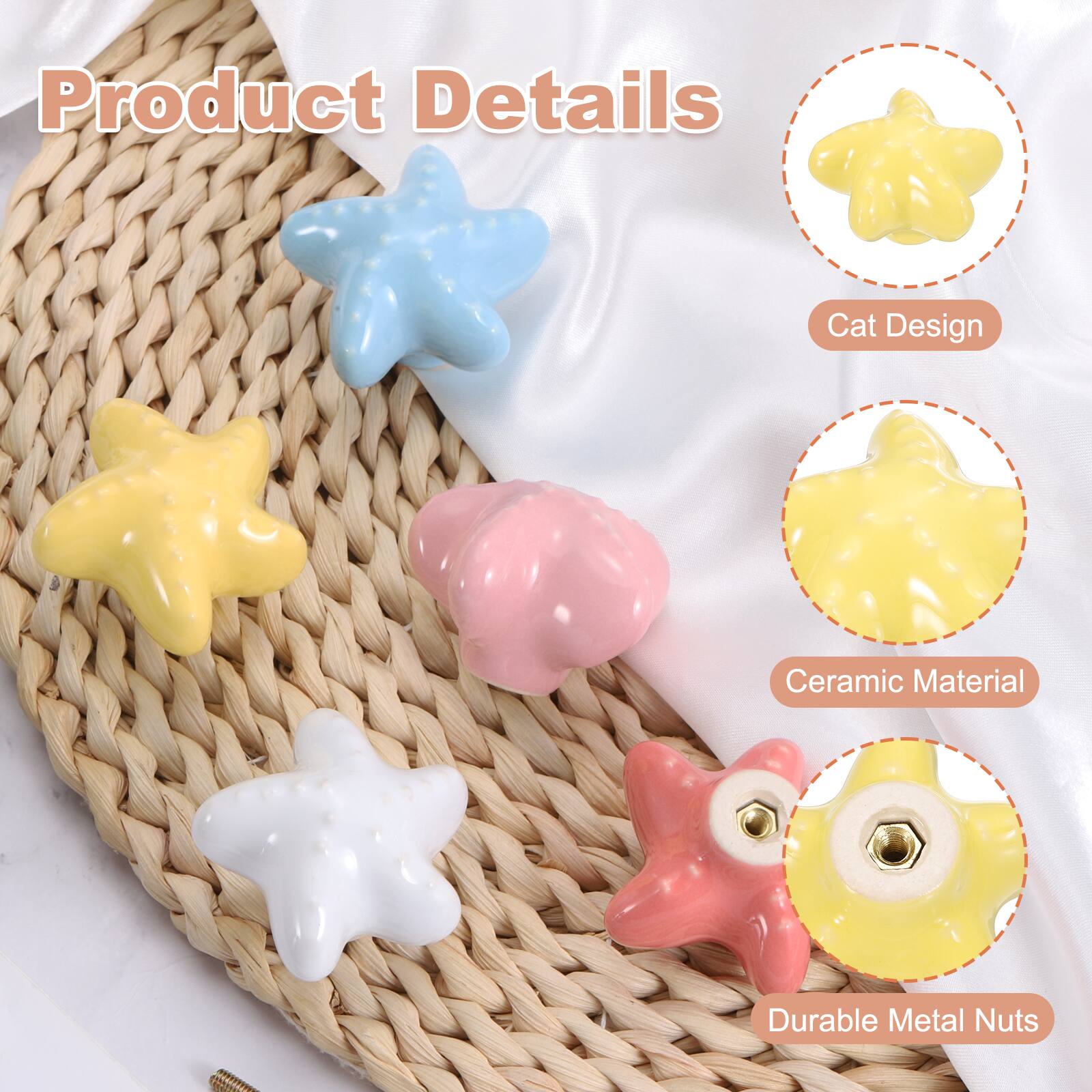Product Details  
Cat Design  
Ceramic Material  
Durable Metal Nuts