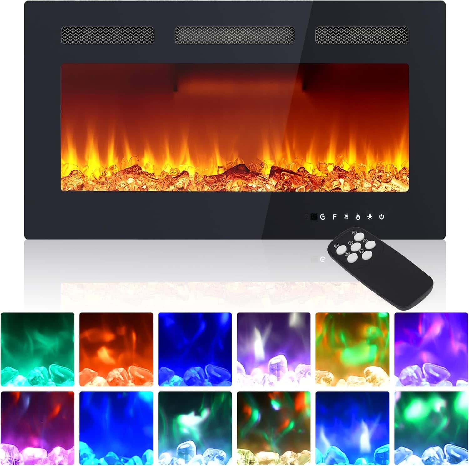 Qeetex - Modern 30 Inch Wall Built-in Electric Fireplace Heater for Bedrooms, Living Room