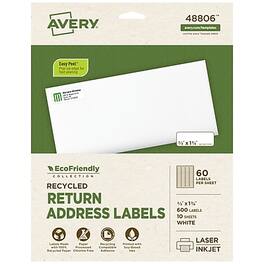 Avery - EcoFriendly Return Address Labels, 2/3" x 1-3/4", Laser/Inkjet, 60 Labels/Sheet, 600 Labels Total - Matte White