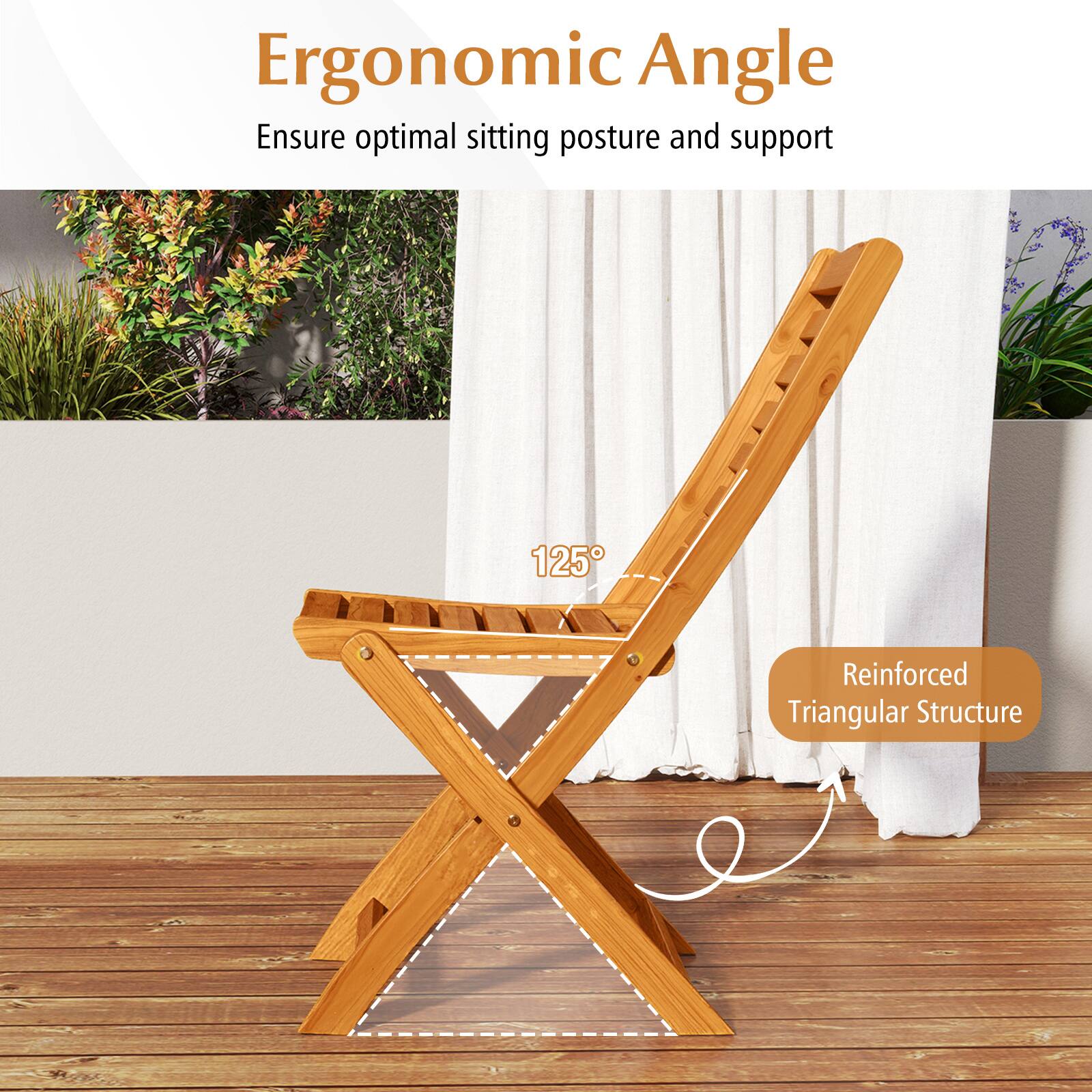 Ergonomic Angle  
Ensure optimal sitting posture and support

125°

Reinforced Triangular Structure