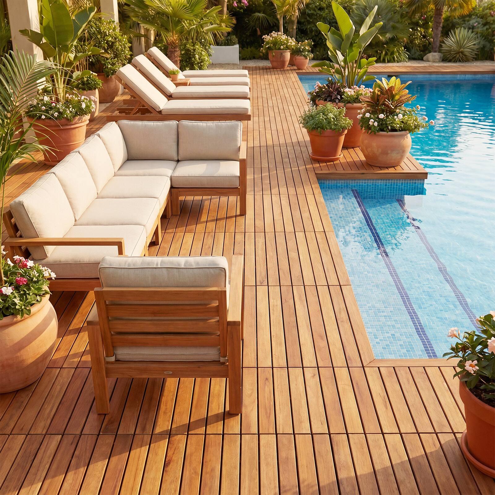 Alt View 1. Costway - Costway 12" x 12" Acacia Wood Interlocking Deck Tiles, 54 PCS Waterproof Flooring Tiles - Natural.