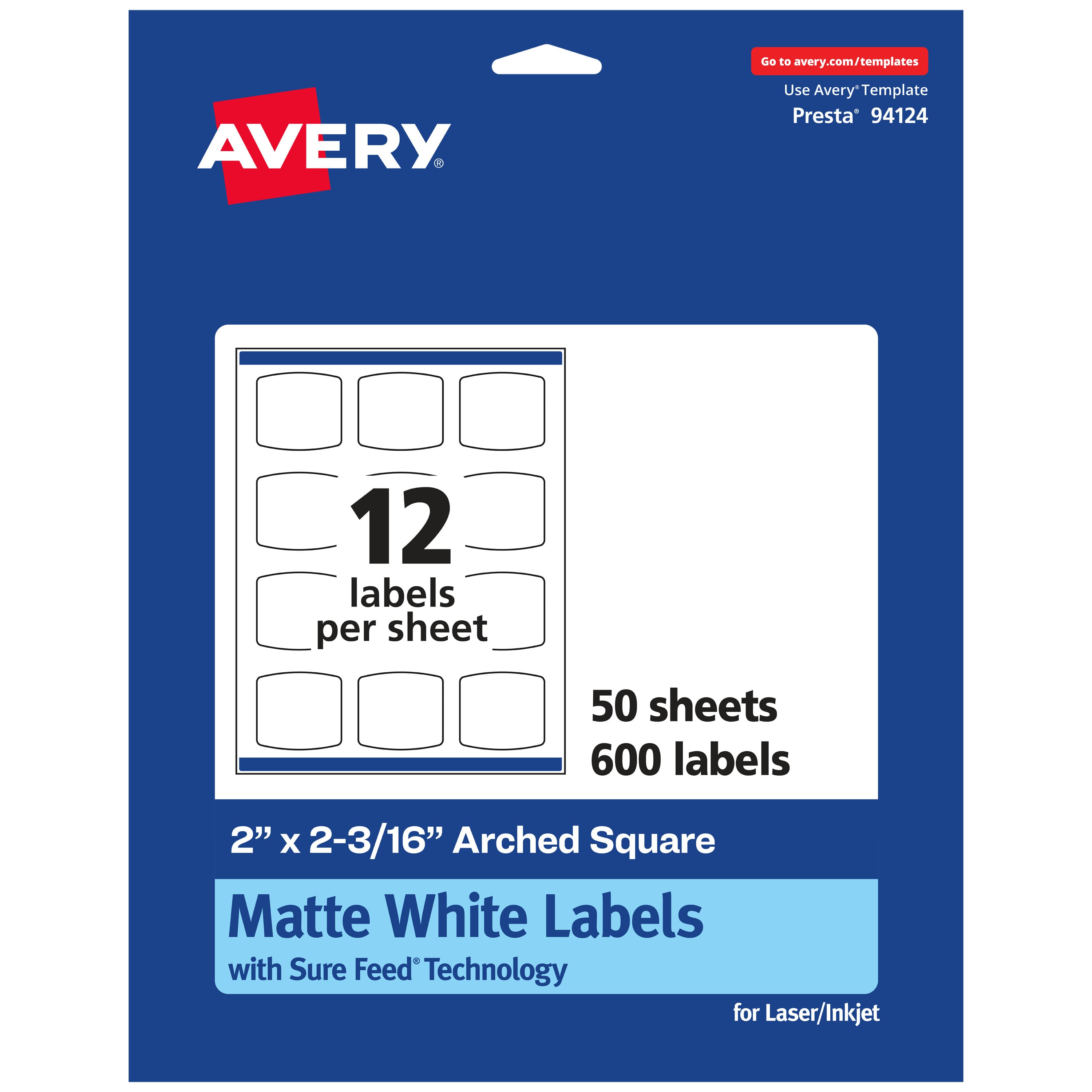Avery - Matte Arched Square Labels, 2" x 2-3/16", 600 Total - White